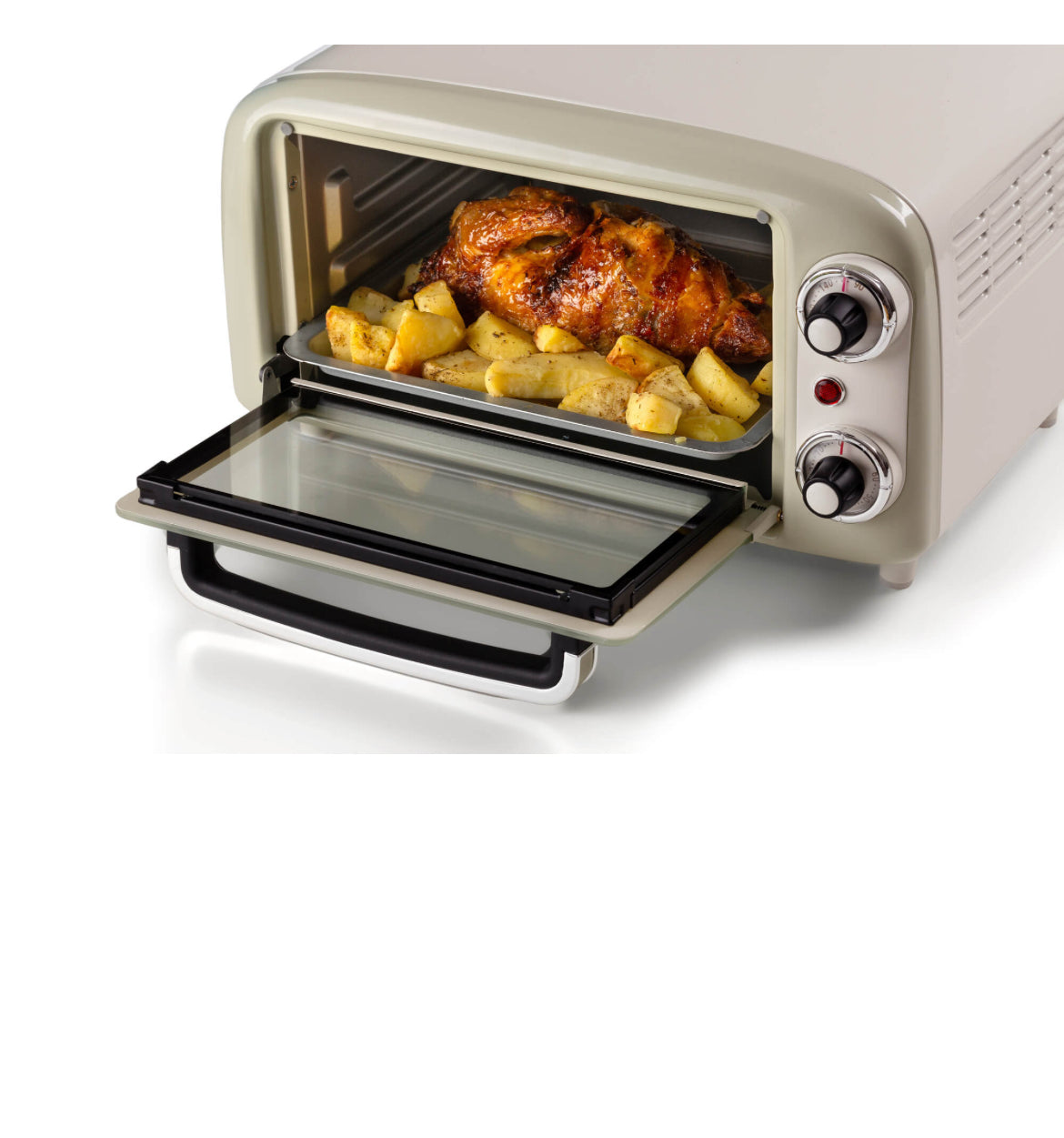 Forno Vintage Beige 10L
3919/03
Forno Elettrico Vintage 10 Litri, doppio vetro, timer impostabile fino a 60’, temperatura regolabile fino a 230°C.
