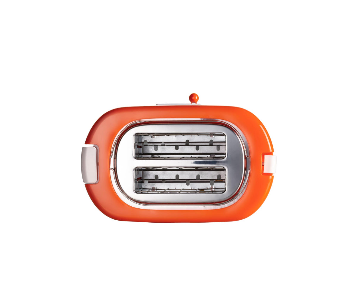 Toastime Arancione
0159/00
Tostapane arancione con pinze. 2 fette di pane. 9 livelli di doratura. Potenza 700 W.