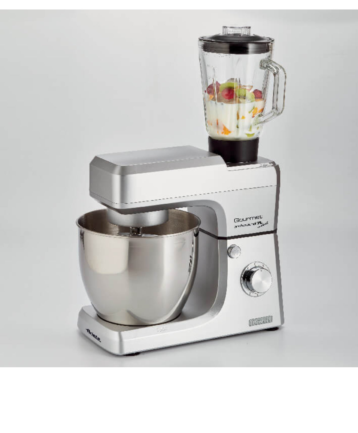 Gourmet Professional 7L Metal
1598/10
Impastatrice con Frullatore Planetaria 7 litri di capacità. Completa di accessori frusta elettrica per montare e gancio per impastare