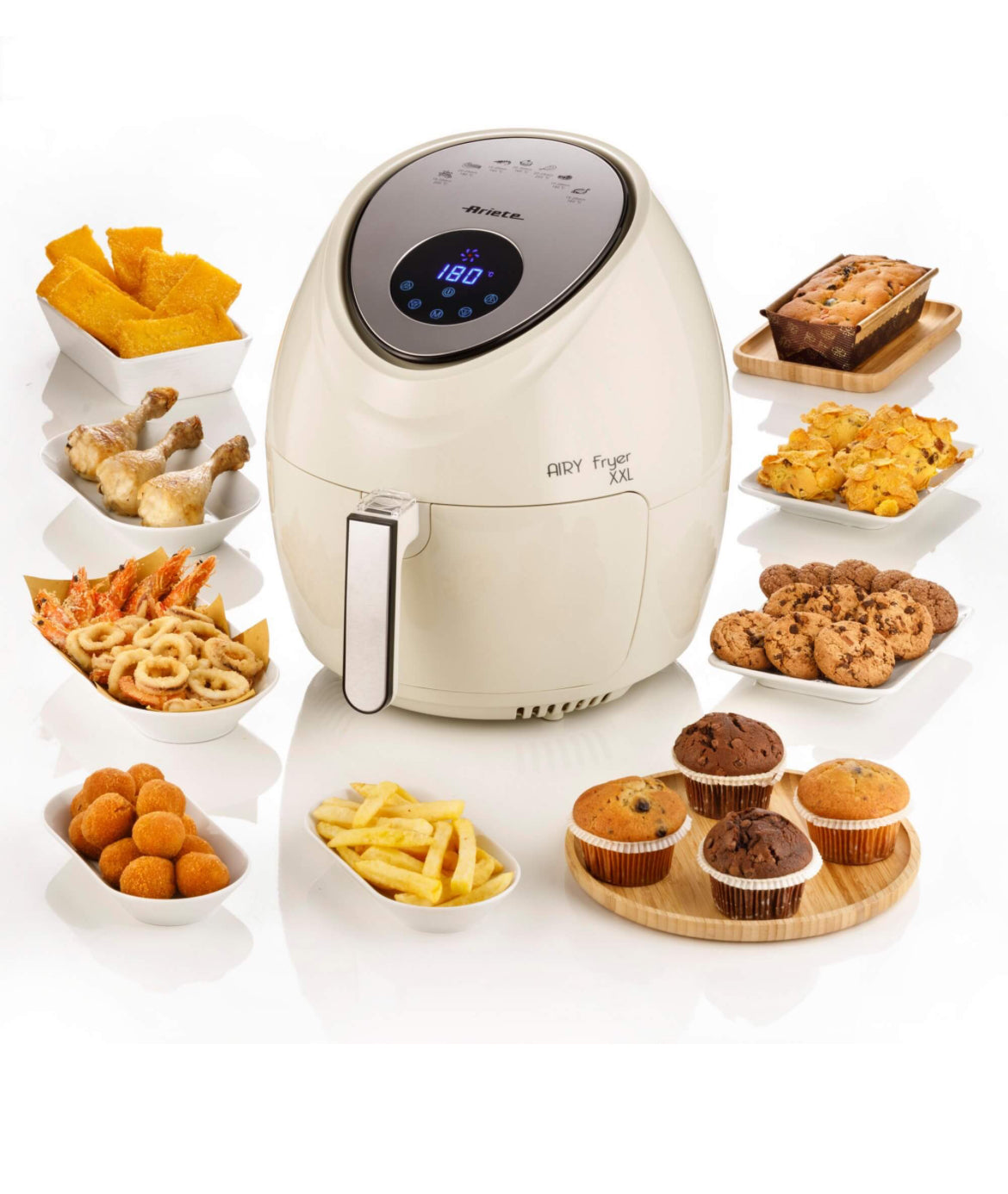 Airy Fryer XXL Beige
4618/02
Friggitrice ad aria da 7 litri. Cuoce ad aria calda, frigge senza odori, con un solo cucchiaio di olio fino a 2,5 kg di patatine fritte in una sola volta. Temperatura regolabile max 200°. Beige. BPA Free