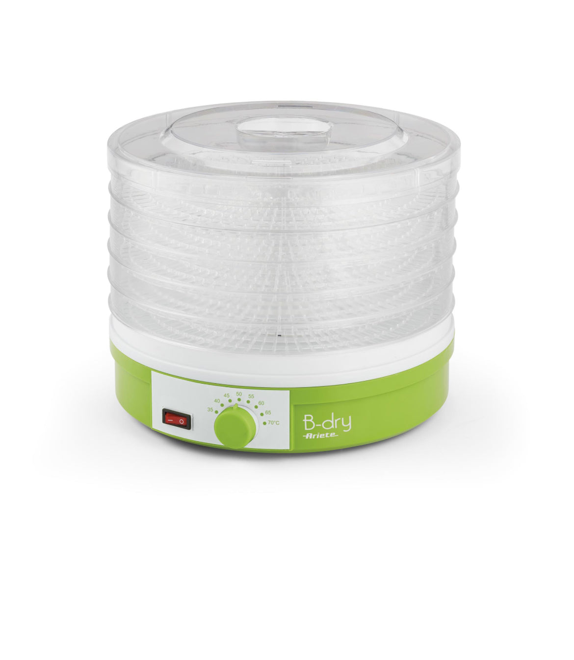 B-dry
0616/00
Essiccatore per disidratare frutta, verdura, funghi, erbe, carne. Temperatura regolabile da 35°C a 70°C. Distribuzione uniforme del calore. 5 cestelli intercambiabili con coperchio BPA Free. Verde