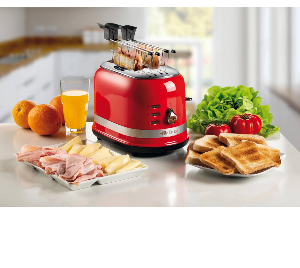 Tostapane Moderna Rosso
0149/00
Tostapane di design che unisce estetica e funzionalità per tostare perfettamente pane o sandwich farciti. 2 Fette con pinze in dotazione. 6 Livelli di Doratura. Funzioni: Cottura, Riscaldamento, Scongelamento