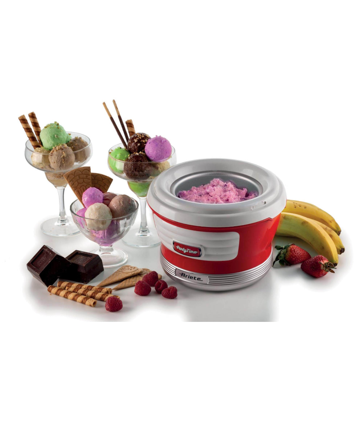 Party Time
Ice Cream Maker Party Time Rosso
0643/00
Per gelati, sorbetti e yogurt gelato. Per un perfetto party in casa, Ice Cream Maker prepara il tuo gelato in 30 minuti per tutta la famiglia e amici. Potenza 12 W e 1,5 L di capacità. Rosso