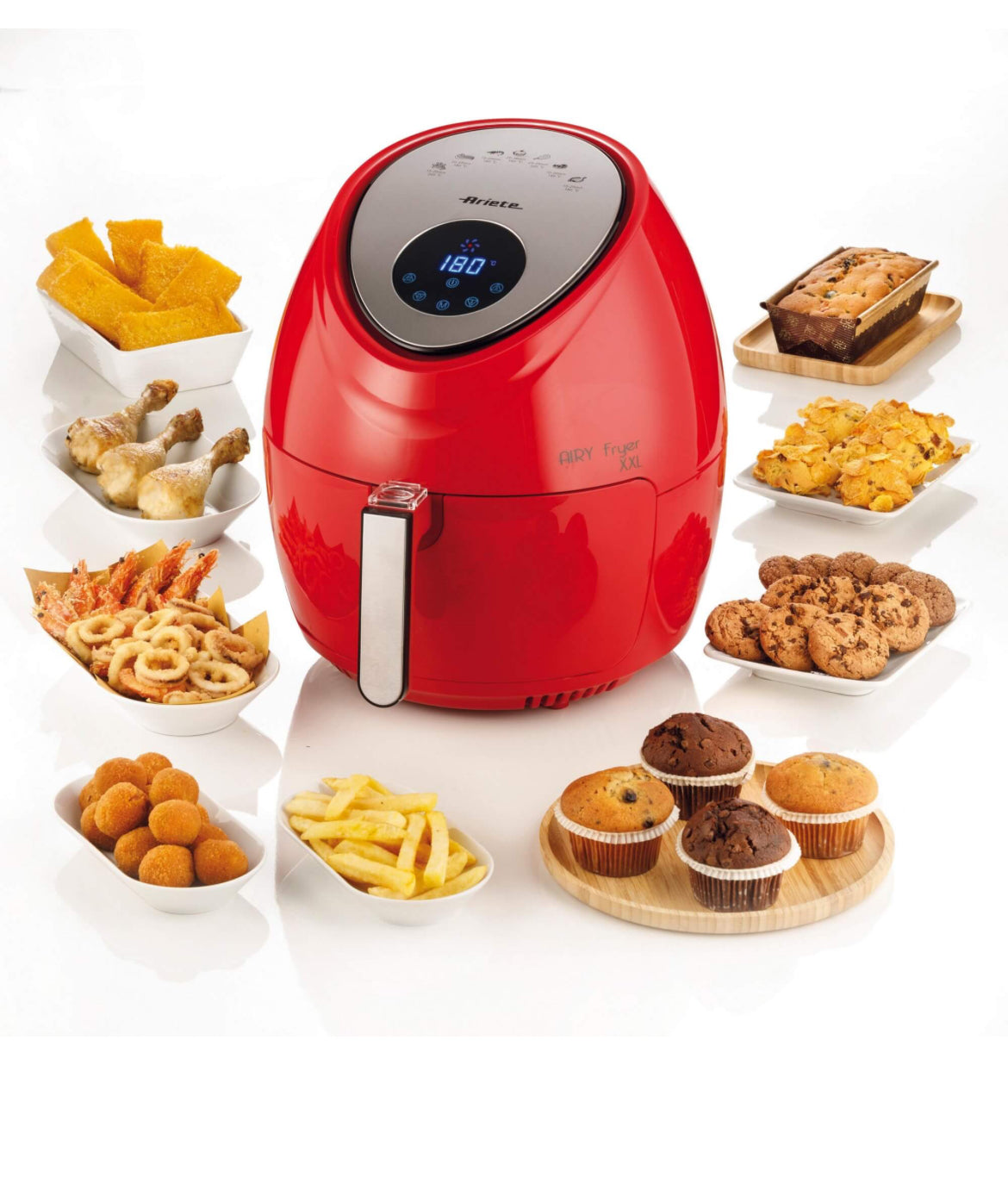 Airy Fryer XXL Rosso
4618/01
Friggitrice ad aria da 7 litri. Cuoce ad aria calda, frigge senza odori, con un solo cucchiaio di olio fino a 2,5 kg di patatine fritte in una sola volta. Temperatura regolabile max 200°. Rosso. BPA Free