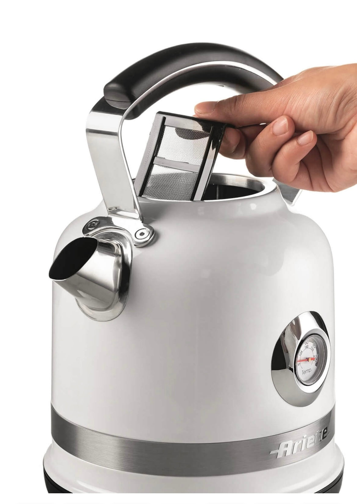 Bollitore Elettrico Moderna Bianco
2854/01
Bollitore Bianco da 1,7 Litri della Linea Moderna Ariete. Termometro esterno. Filtro rimovibile. Autospegnimento. Un tocco di stile nella tua cucina!
