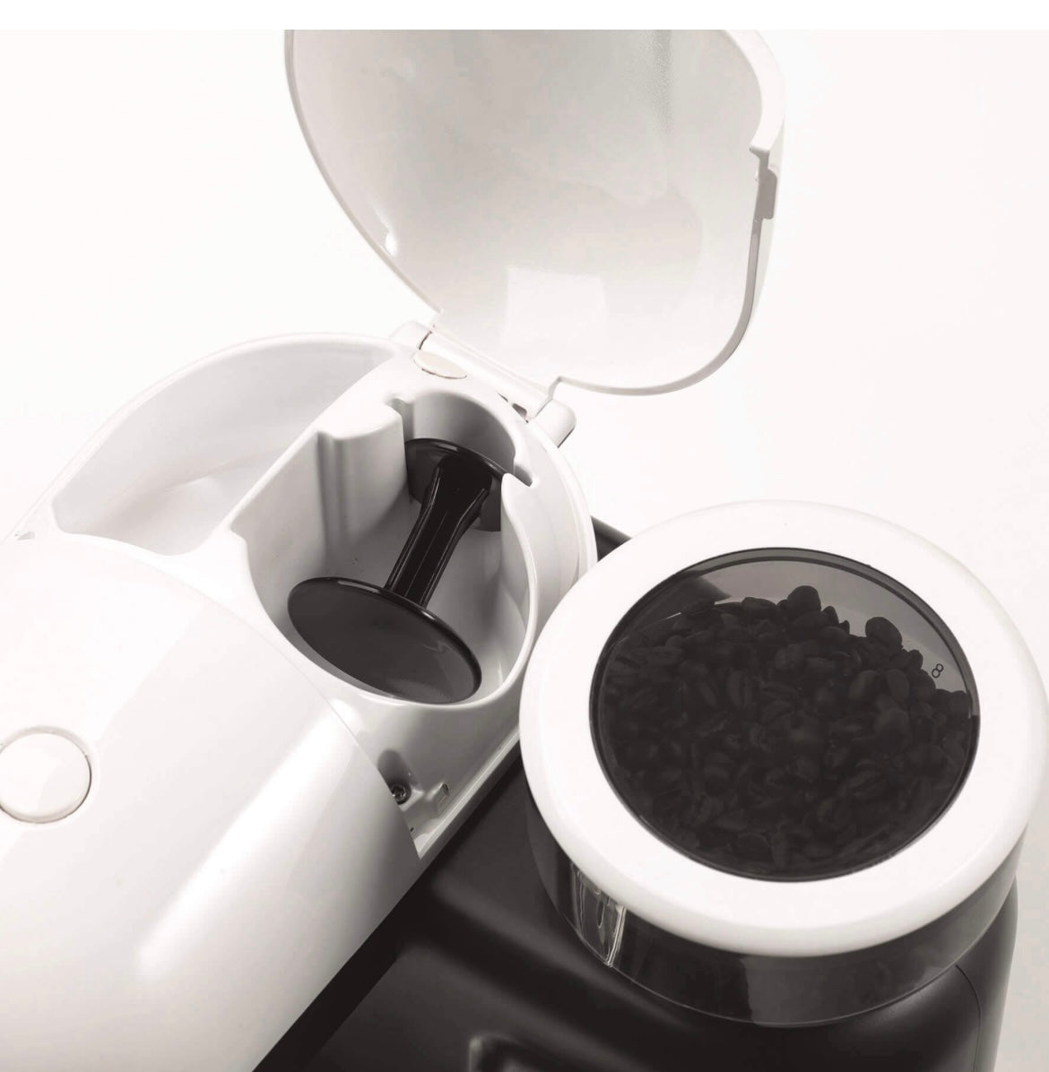 Macchina da caffè espresso con macinacaffè Moderna Bianco. Macinacaffè con erogatore. Filtro per 1 o 2 tazze.15 bar pressione. Autospegnimento. Cappuccinatore. Bianco