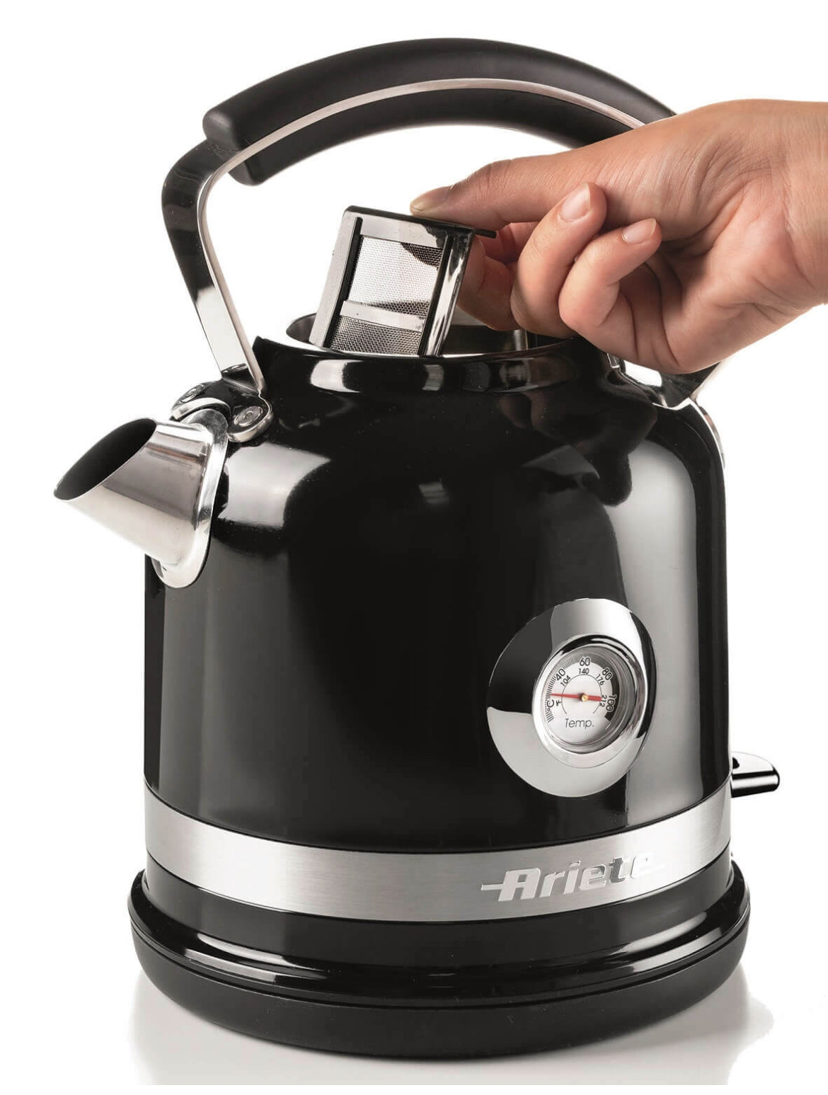 Bollitore Elettrico Moderna Nero
2854/02
Bollitore Nero da 1,7 Litri della Linea Moderna Ariete. Termometro esterno. Filtro rimovibile. Autospegnimento. Un tocco di stile nella tua