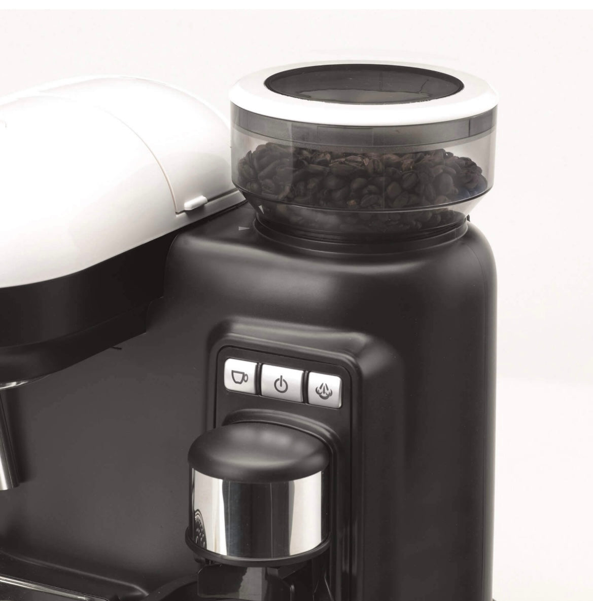 Macchina da caffè espresso con macinacaffè Moderna Bianco. Macinacaffè con erogatore. Filtro per 1 o 2 tazze.15 bar pressione. Autospegnimento. Cappuccinatore. Bianco