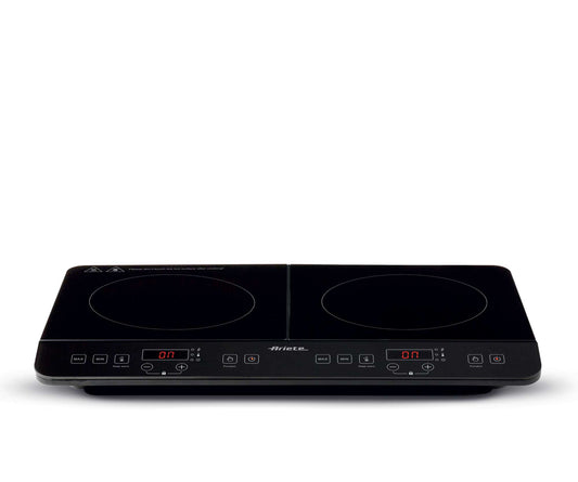 Piastra a induzione doppia
1998/00
Per campeggi, ufficio o cucina. 2000W + 1500W, 12 livelli potenza e 10 livelli temperatura. 2 piastre in vetroceramica. Sicurezza per bambini.