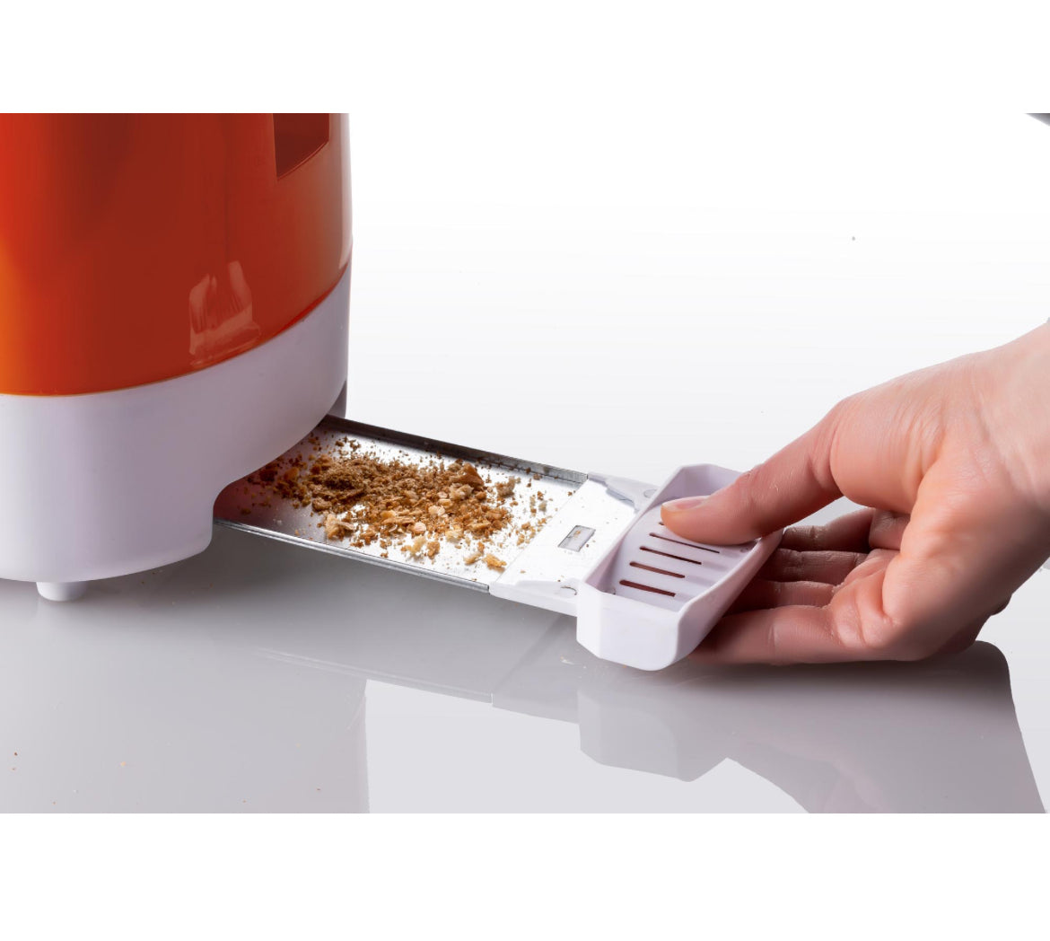 Toastime Arancione
0159/00
Tostapane arancione con pinze. 2 fette di pane. 9 livelli di doratura. Potenza 700 W.