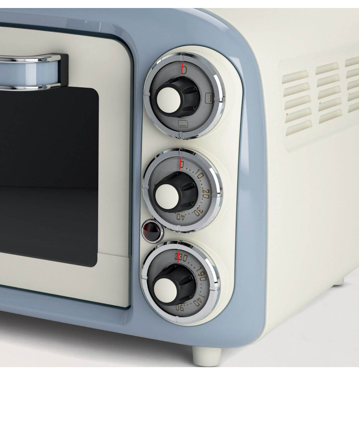 Forno Vintage Celeste
0979/05
Forno Elettrico Vintage Celeste 18 Litri, 3 modalità di cottura, timer impostabile fino a 60’, temperatura regolabile fino a 230°C e fondo arrotondato per cuocere la pizza alla perfezione