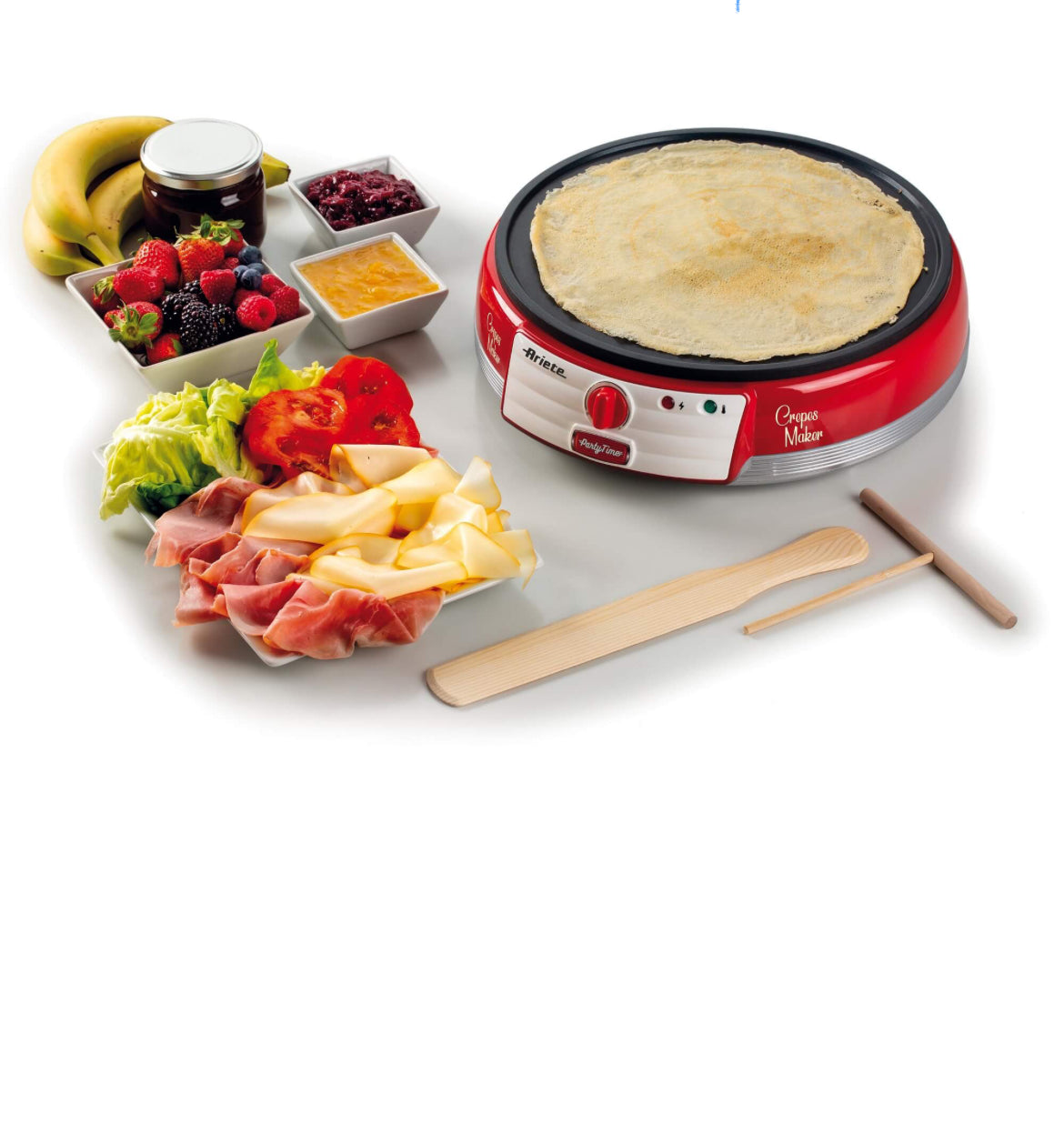 Crepes Maker Party Time Rosso
0202/00
Piastra elettrica rossa per crepes con il design unico degli American Diner anni ‘50. Let’s party con Party Time Ariete!