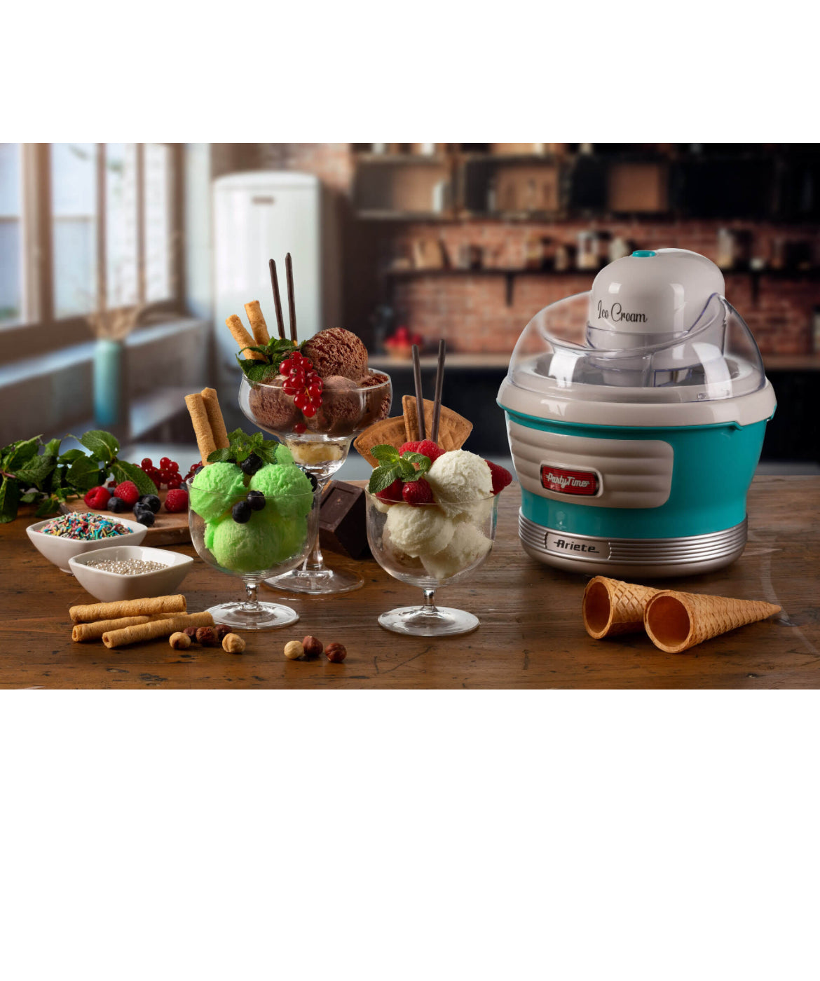 Party Time
Ice Cream Maker Party Time Celeste
0643/01
Per gelati, sorbetti e yogurt gelato. Per un perfetto party in casa, Ice Cream Maker prepara il tuo gelato in 30 minuti per tutta la famiglia e amici. Potenza 12 W e 1,5 L di capacità. Celeste