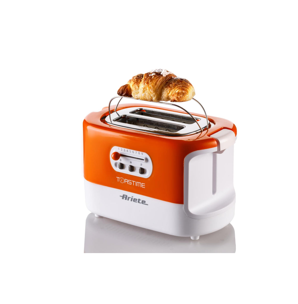 Toastime Arancione
0159/00
Tostapane arancione con pinze. 2 fette di pane. 9 livelli di doratura. Potenza 700 W.