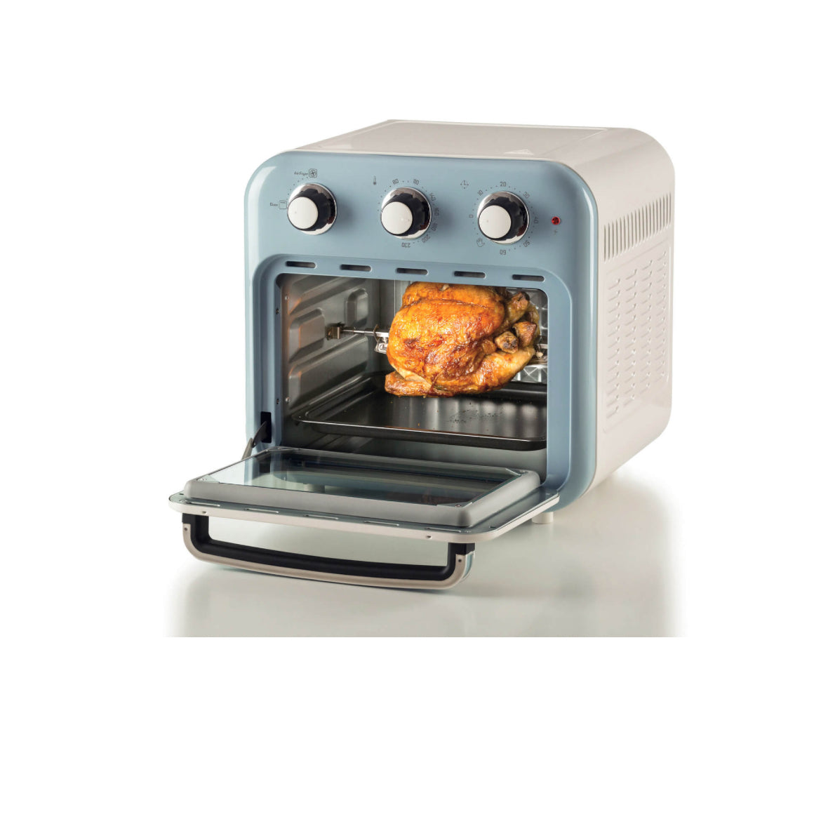 Friggitrice ad aria + Forno Vintage Celeste
4632/05
Per grandi quantità di fritto e tanta croccantezza, 16L di capacità. Adatta a fritture di pesce, carne, crocchette, patatine e alimenti impanati. Cestello trasparente. Con luce interna.