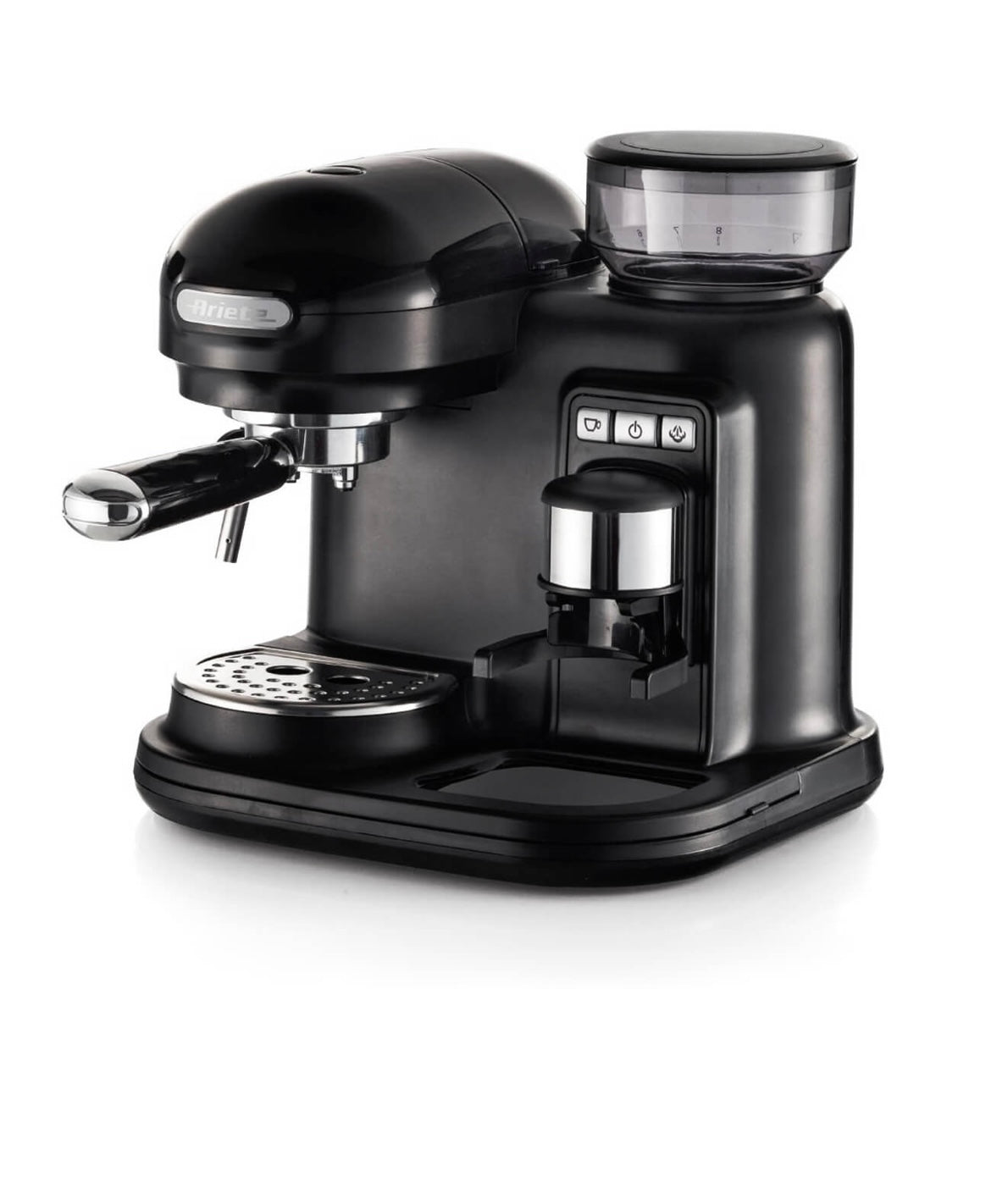 Macchina da caffè espresso con macinacaffè Moderna Nero
1318/02
Macinacaffè con erogatore. Filtro per 1 o 2 tazze.15 bar pressione. Autospegnimento. Cappuccinatore. Nero