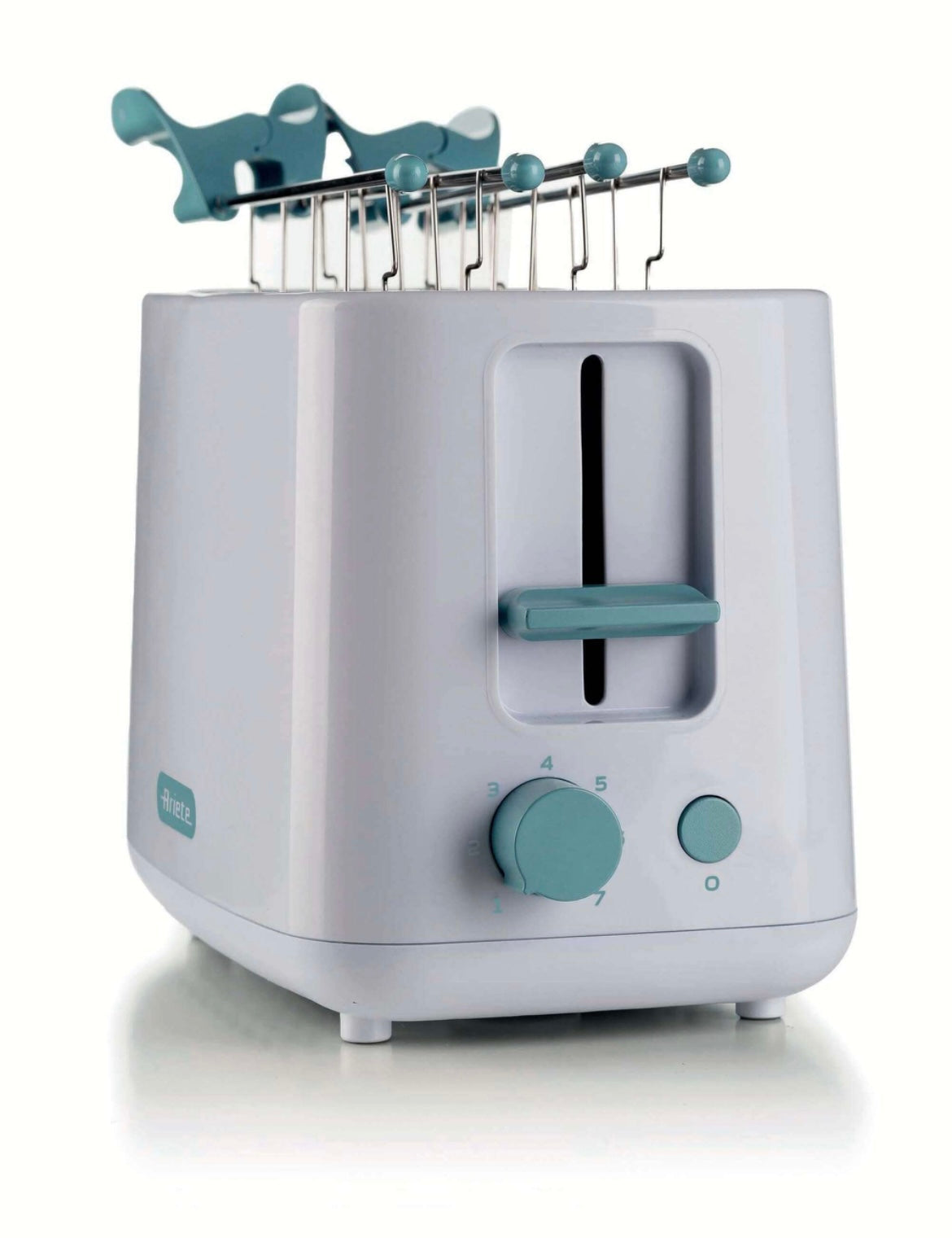 Tostapane Breakfast White & Aegean Teal
0157/04
760 W. Scegli il livello di doratura. Pulizia facile e veloce con vassoio raccogli briciole. Pinze in acciaio inox. Per 2 fette. Pratico e ideale per ogni angolo della cucina. Bianco& Celeste
