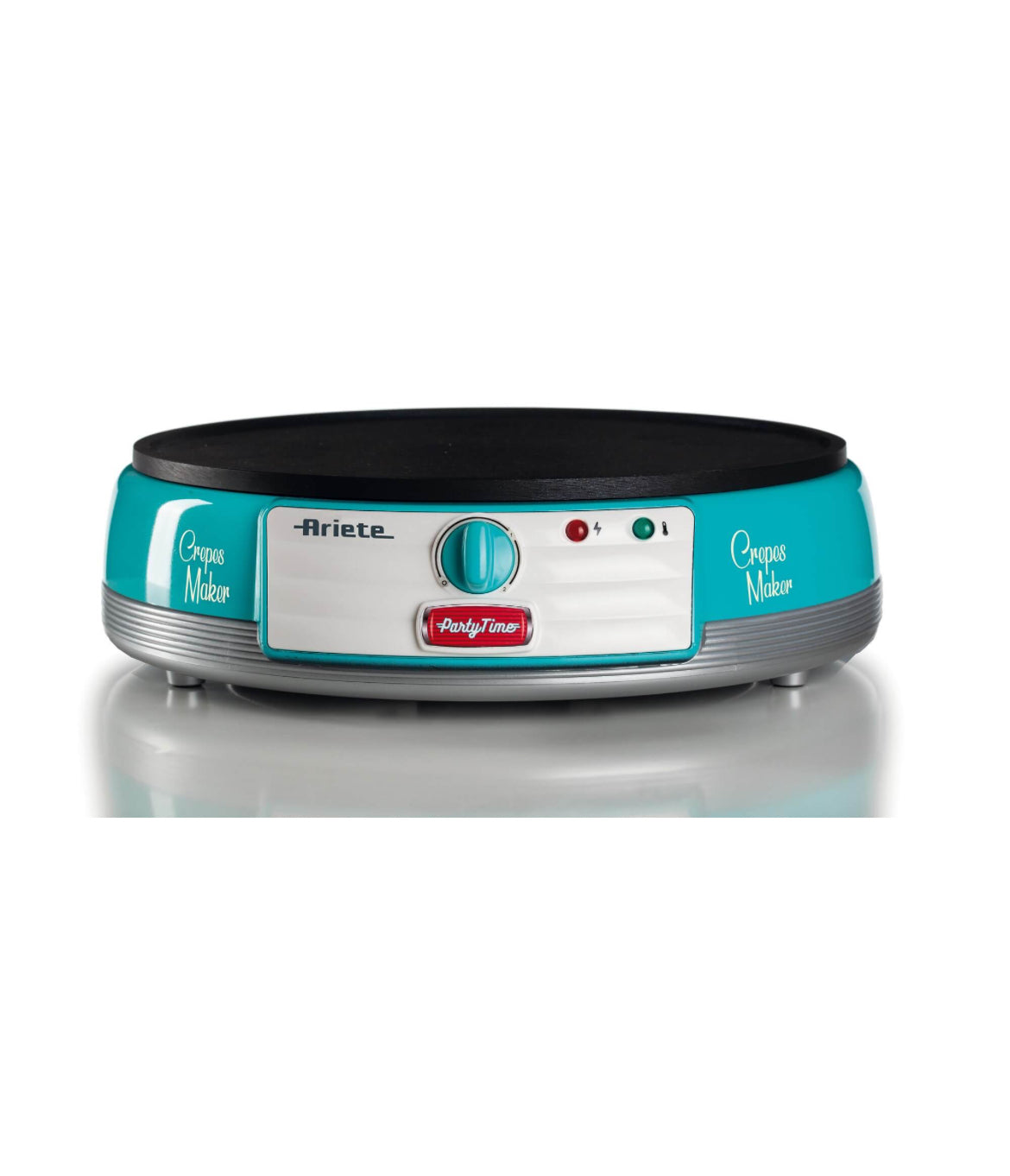 Crepes Maker Party Time Celeste
0202/01
Piastra elettrica celeste per crepes con il design unico degli American Diner anni ‘50. Let’s party con Party Time Ariete!