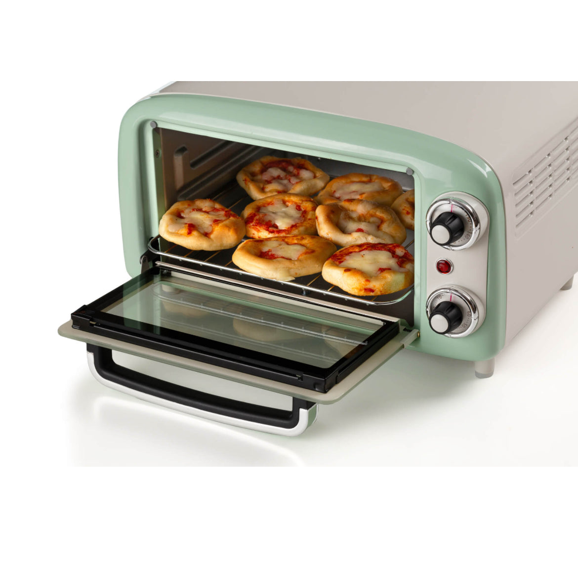 Forno Vintage Verde 10L
3919/04
Forno Elettrico Vintage 10 Litri, doppio vetro, timer impostabile fino a 60’, temperatura regolabile fino a 230°C.