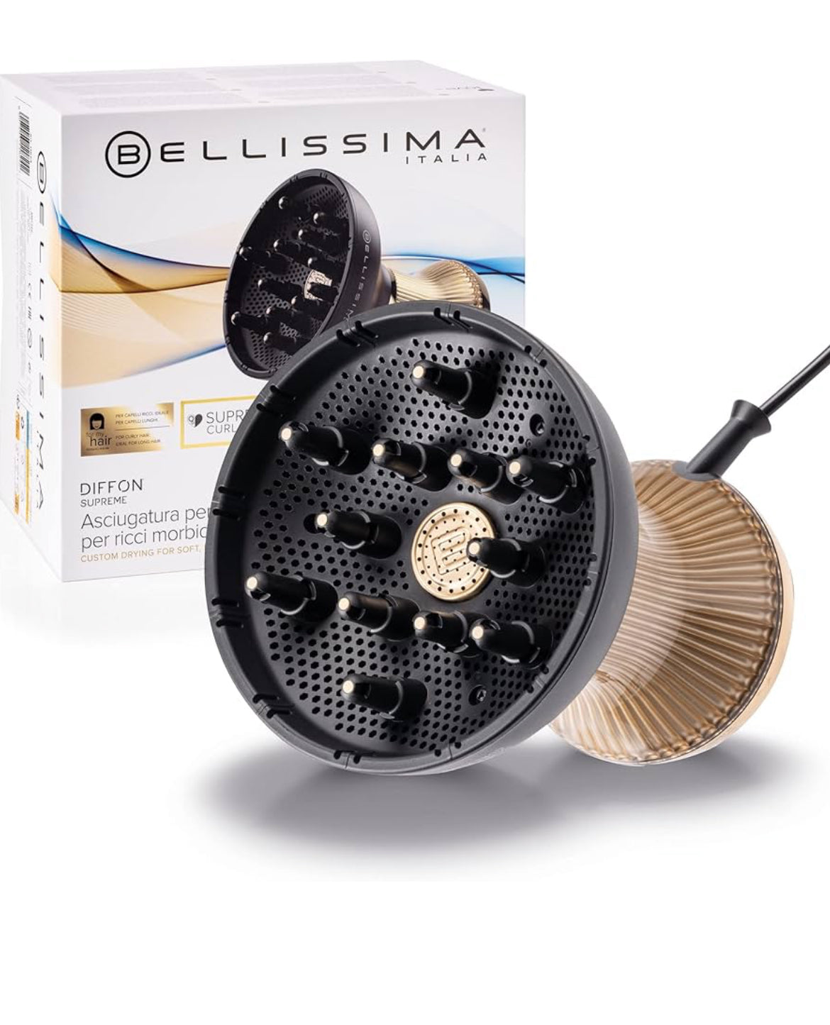 Bellissima Imetec Diffon Supreme, Diffusore ad Aria Calda per Capelli Ricci, Diffusore XL con 12 Dita, Tecnologia Ceramica&Argan Oil, 2 Velocità, 3 Temperature, Asciugatura Delicata 11824