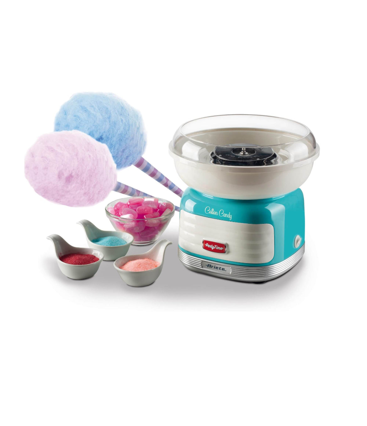 Cotton Candy Party Time Celeste
2973/01
Macchina Azzurra per zucchero filato con il design unico degli American Diner anni ‘50. Compatibile con zucchero semolato o caramelle dure. Let’s party con Party Time Ariete!