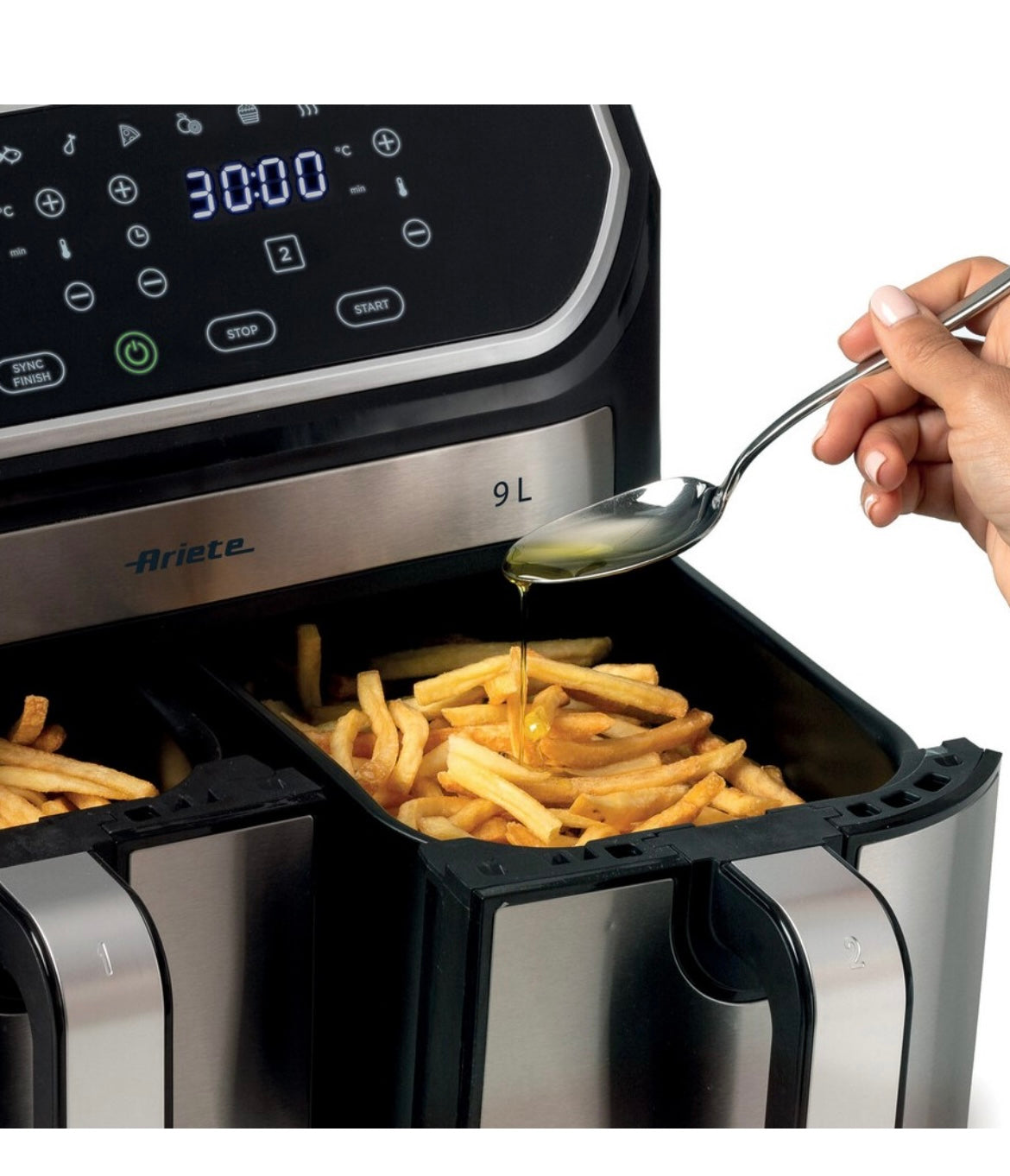 Friggitrice ad aria 9L
4625/00
Per grandi quantità di fritto e tanta croccantezza. Adatta a fritture di pesce, carne, crocchette, patatine e alimenti impanati. 11 programmi preimpostati ideali per cene in famiglia e con amici. BPA Free