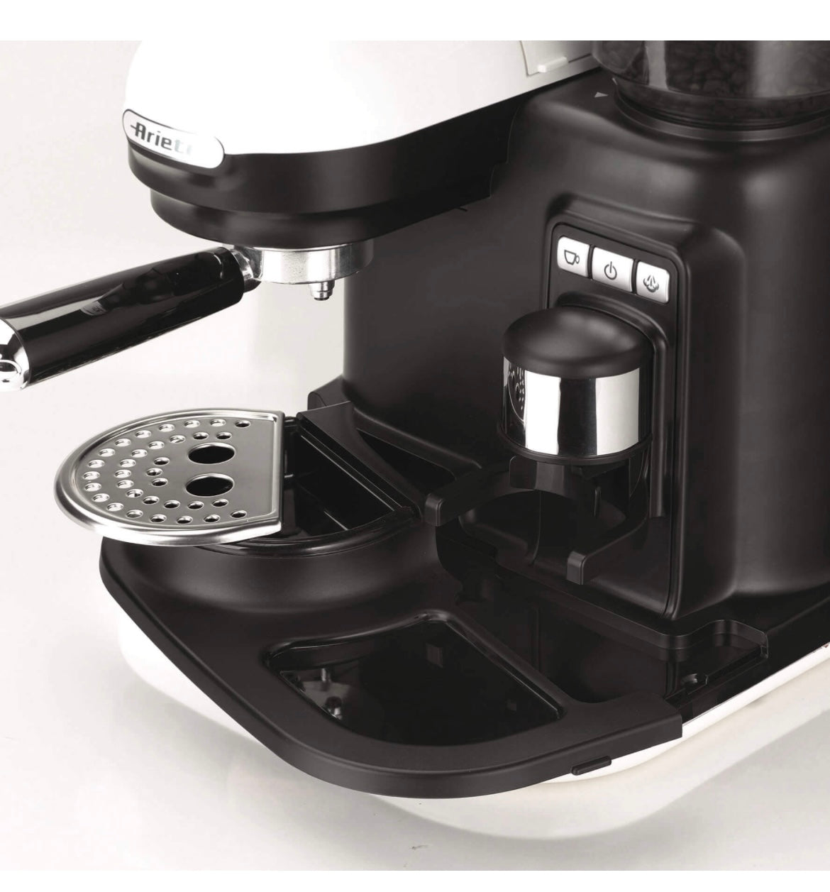 Macchina da caffè espresso con macinacaffè Moderna Bianco. Macinacaffè con erogatore. Filtro per 1 o 2 tazze.15 bar pressione. Autospegnimento. Cappuccinatore. Bianco