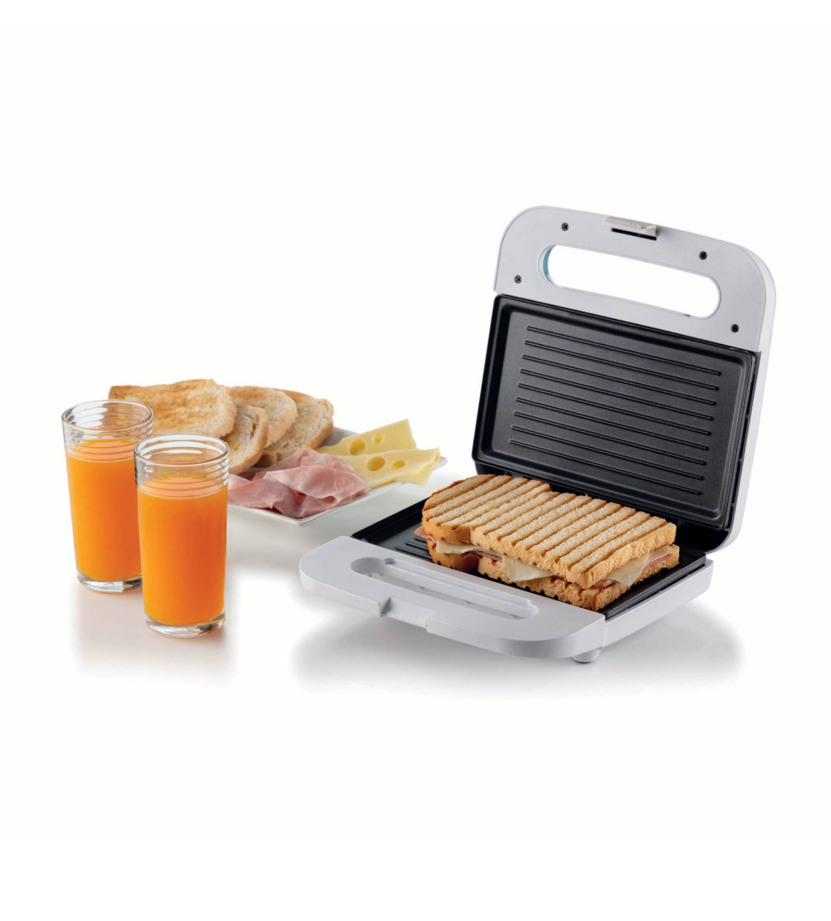 Tostiera Breakfast White & Aegean Teal
1971/01
750 W. Piastre fisse per grill di 23x13 cm con rivestimento antiaderente. Pratica e ideale per ogni angolo della cucina anche in posizione verticale. Bianco & Celeste