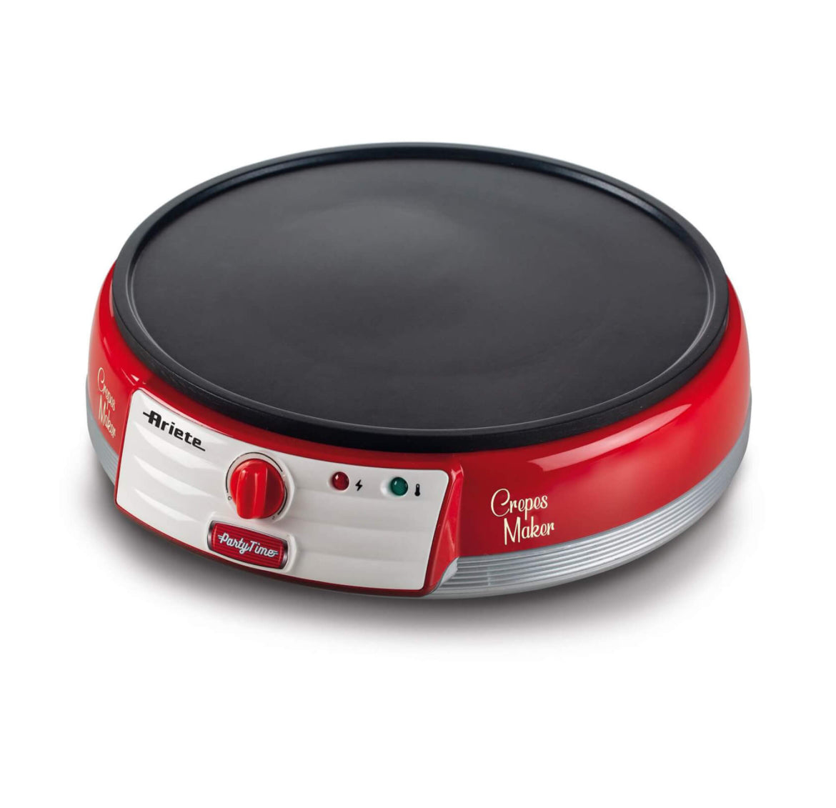 Crepes Maker Party Time Rosso
0202/00
Piastra elettrica rossa per crepes con il design unico degli American Diner anni ‘50. Let’s party con Party Time Ariete!
