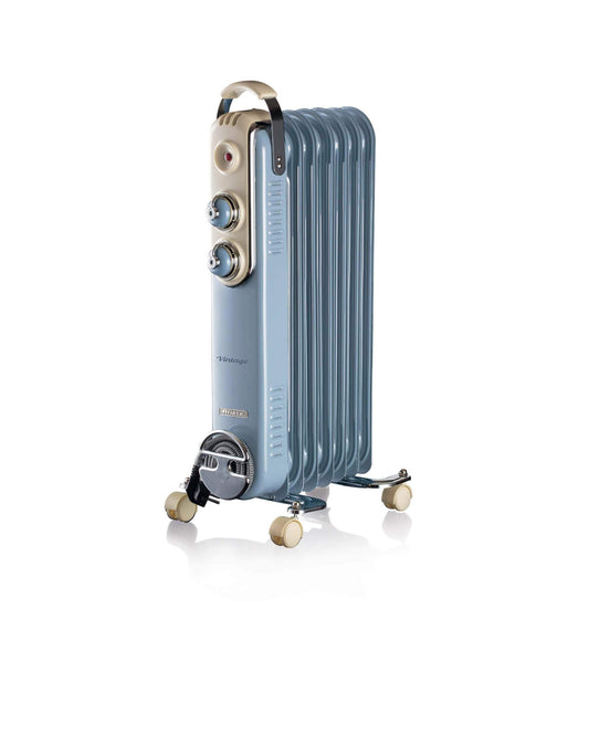 Vintage
Radiatore a olio 7 elementi Celeste
0837/05
Elementi riscaldanti attivi in pochi minuti. 3 Livelli di potenza. Pratico, maneggevole e facilmente trasportabile grazie alla maniglia incorporata e alle 4 ruote girevoli a 360°.