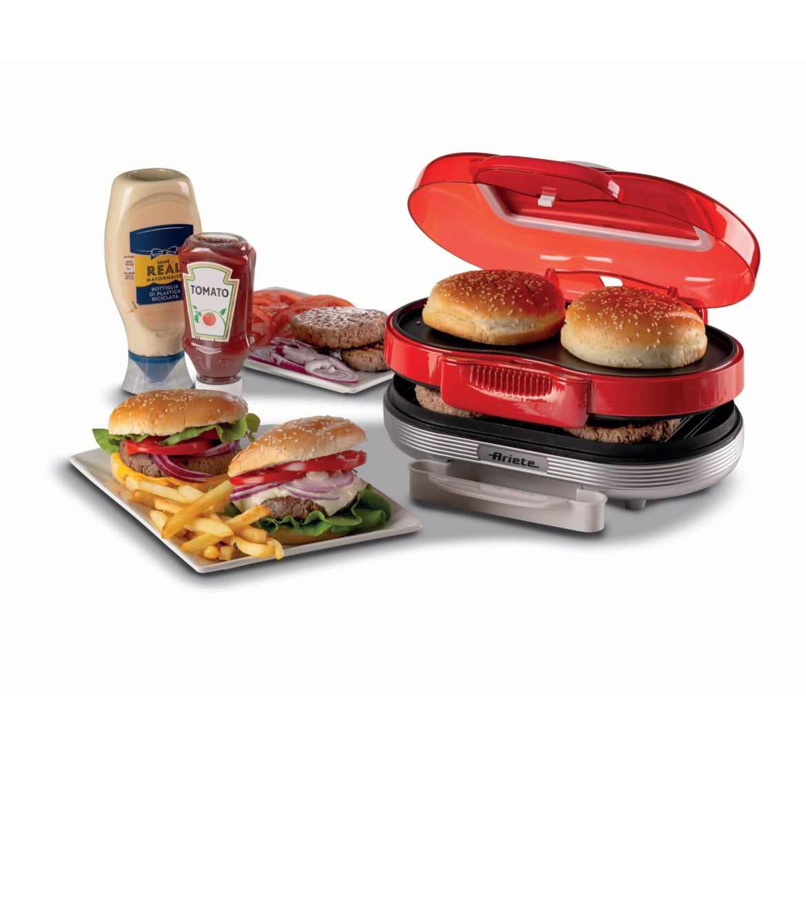 Hamburger Maker Party Time Rosso
0205/00
Doppie piastre antiaderenti per panini e hamburger. Scalda e griglia. Rosso