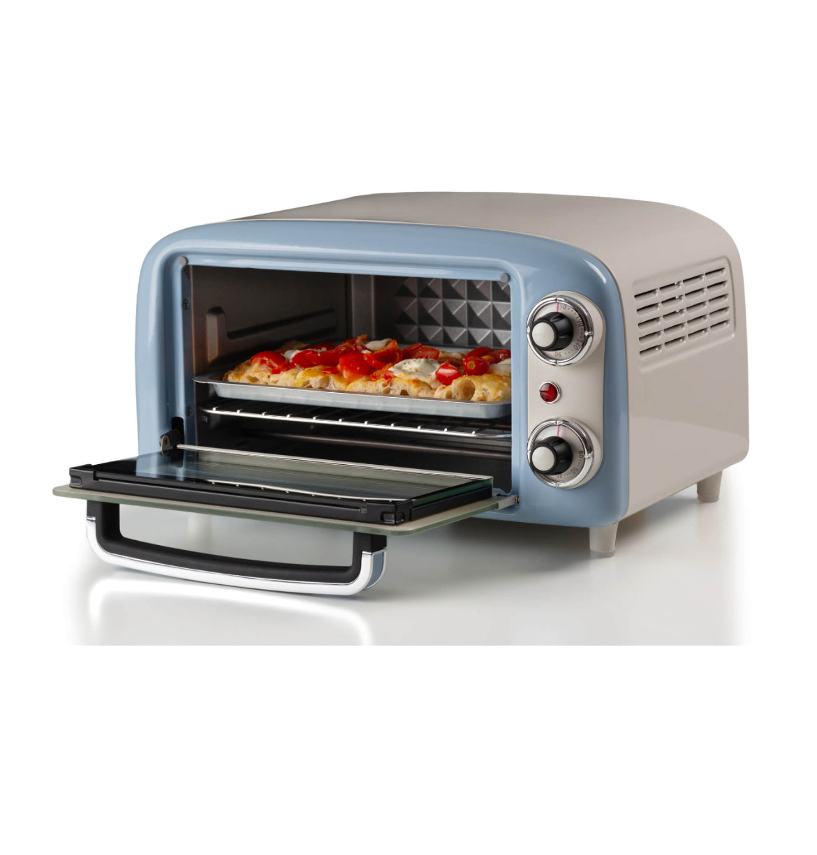Forno Vintage Celeste 10L
3919/05
Forno Elettrico Vintage 10 Litri, doppio vetro, timer impostabile fino a 60’, temperatura regolabile fino a 230°C.