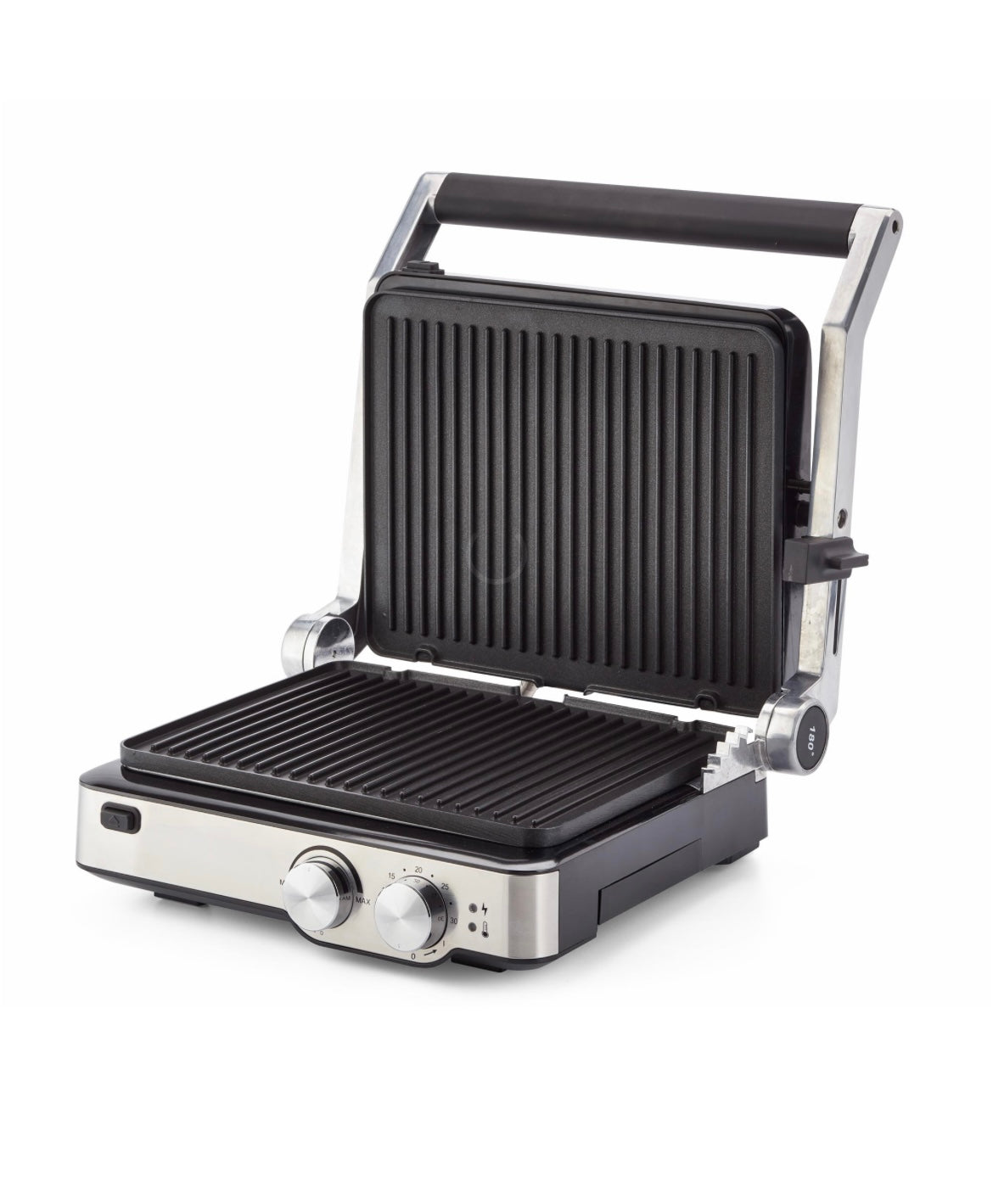 Grill and Taste
1918/00
Griglia elettrica da tavolo con piastre antiaderenti basculanti. Ideale per toast e panini o per grigliate di carne e pesce grazie all’opzione cottura a piastre aperte. Temperatura regolabile, 5 livelli di cottura a fornetto