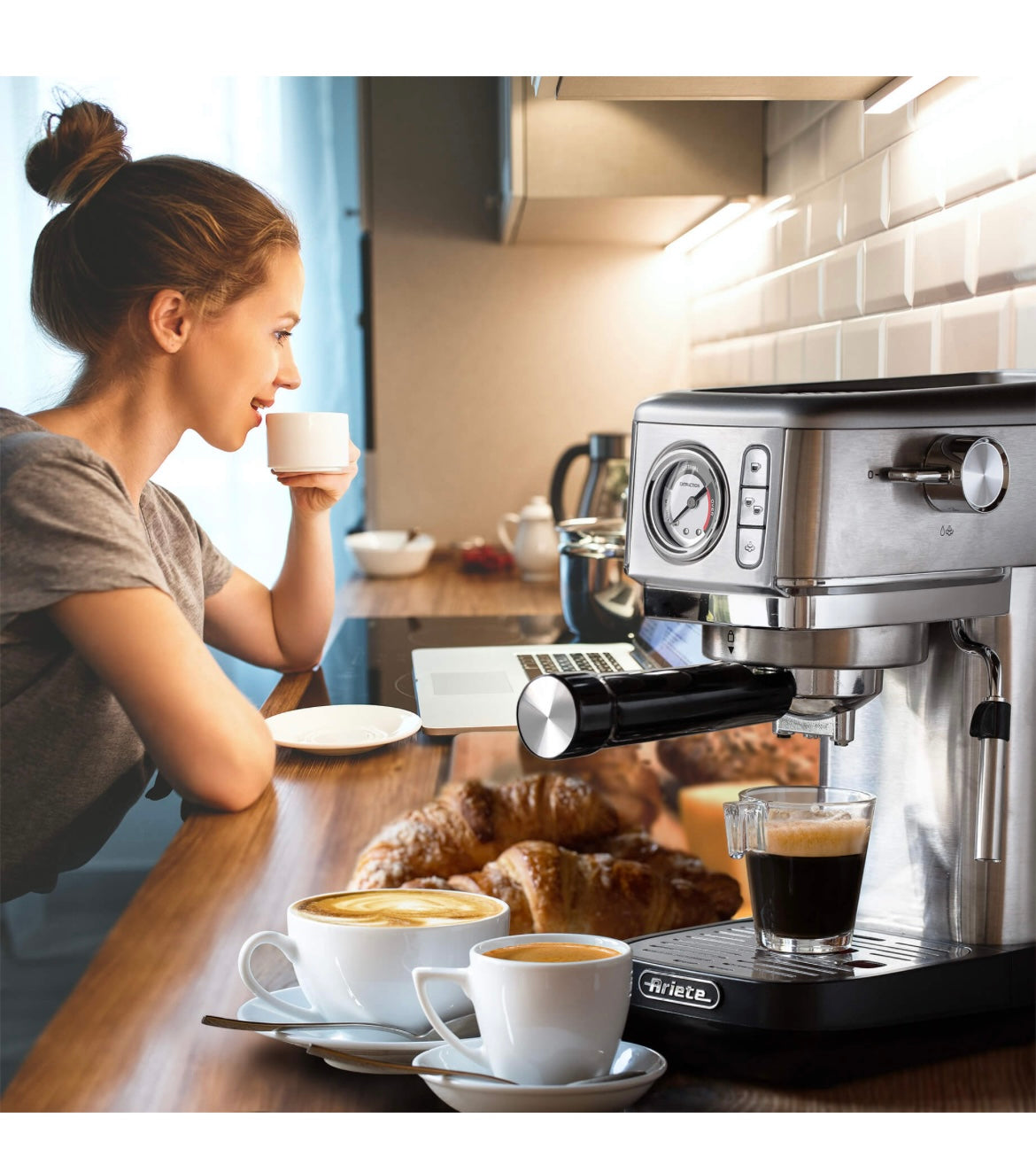 MACCHINA DA CAFFÈ ESPRESSO ARIETE IN METALLO CON MANOMETRO