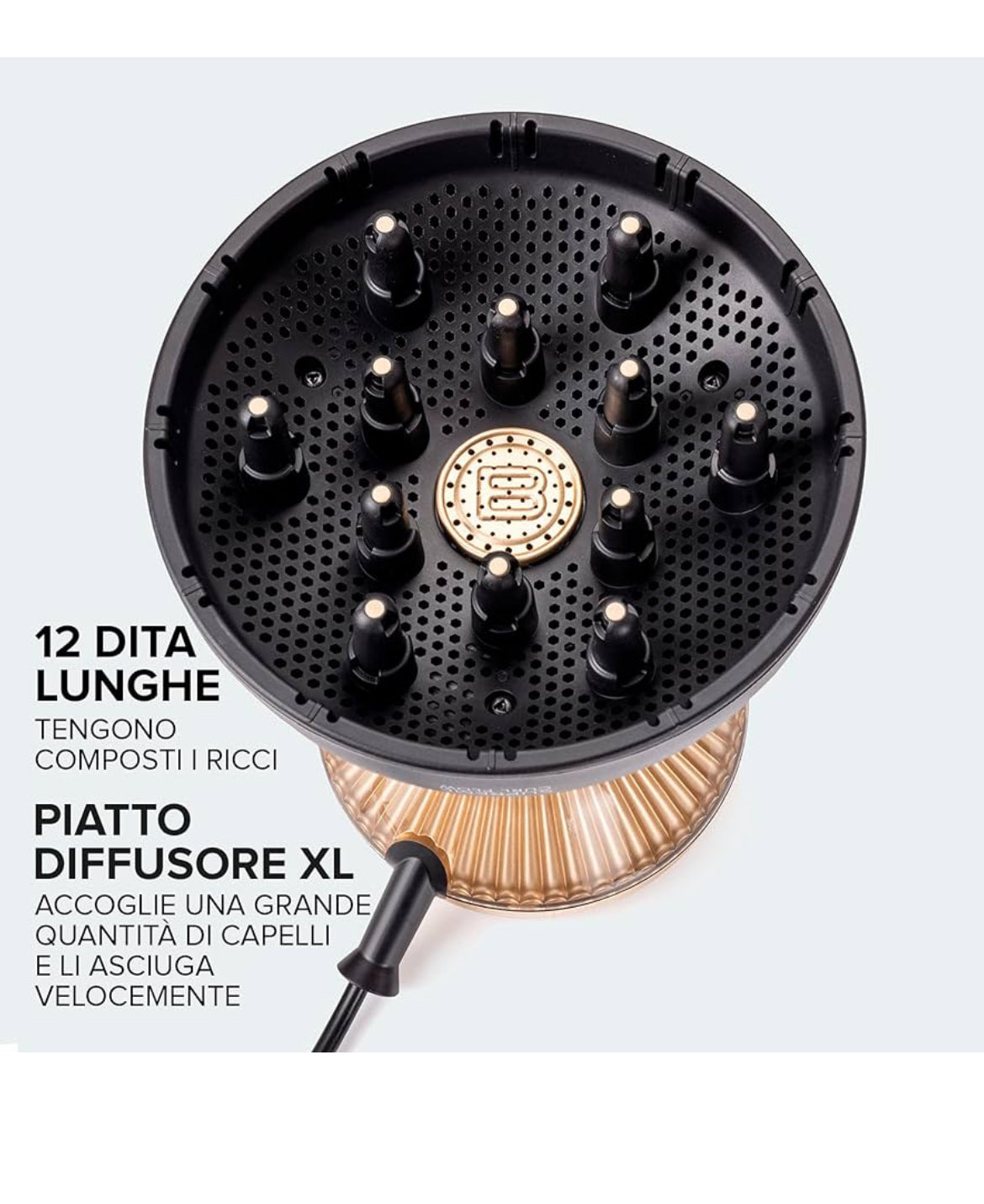 Bellissima Imetec Diffon Supreme, Diffusore ad Aria Calda per Capelli Ricci, Diffusore XL con 12 Dita, Tecnologia Ceramica&Argan Oil, 2 Velocità, 3 Temperature, Asciugatura Delicata 11824