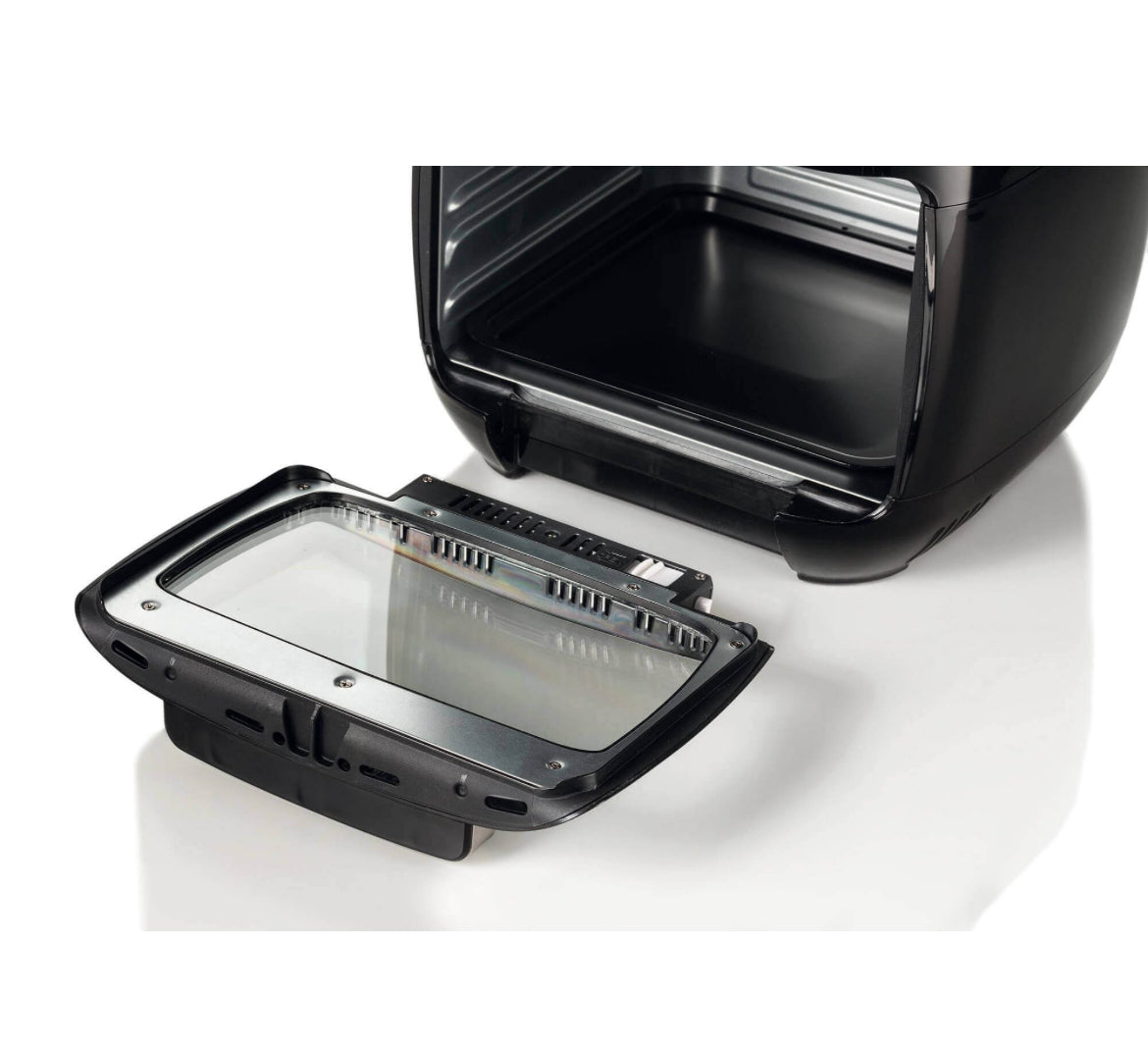 Airy Fryer Oven
4619/00
Friggitrice ad aria e Forno Elettrico con cestello rotante, funzione girarrosto ed essiccatore. Cuoce su più ripiani separati diversi alimenti. Senza fumo e cattivi odori. Accessori inclusi. BPA Free
