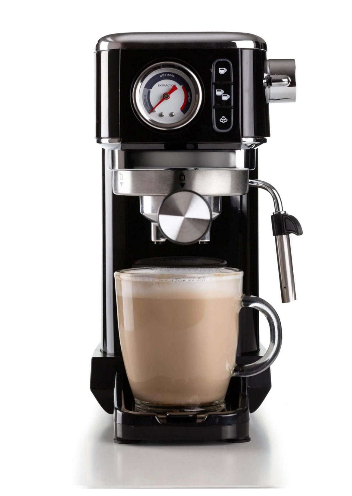 Macchina per caffè espresso Metal con manometro 1381 Nero
1381/32
Solida preziosa e compatta per caffè gustosi e cappuccini cremosi grazie al dispositivo Maxi-Cappuccino. Manometro integrato. Compatibile con polvere di caffè e cialde ESE. Erogazione acqua