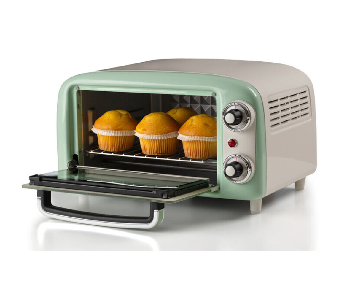 Forno Vintage Verde 10L
3919/04
Forno Elettrico Vintage 10 Litri, doppio vetro, timer impostabile fino a 60’, temperatura regolabile fino a 230°C.