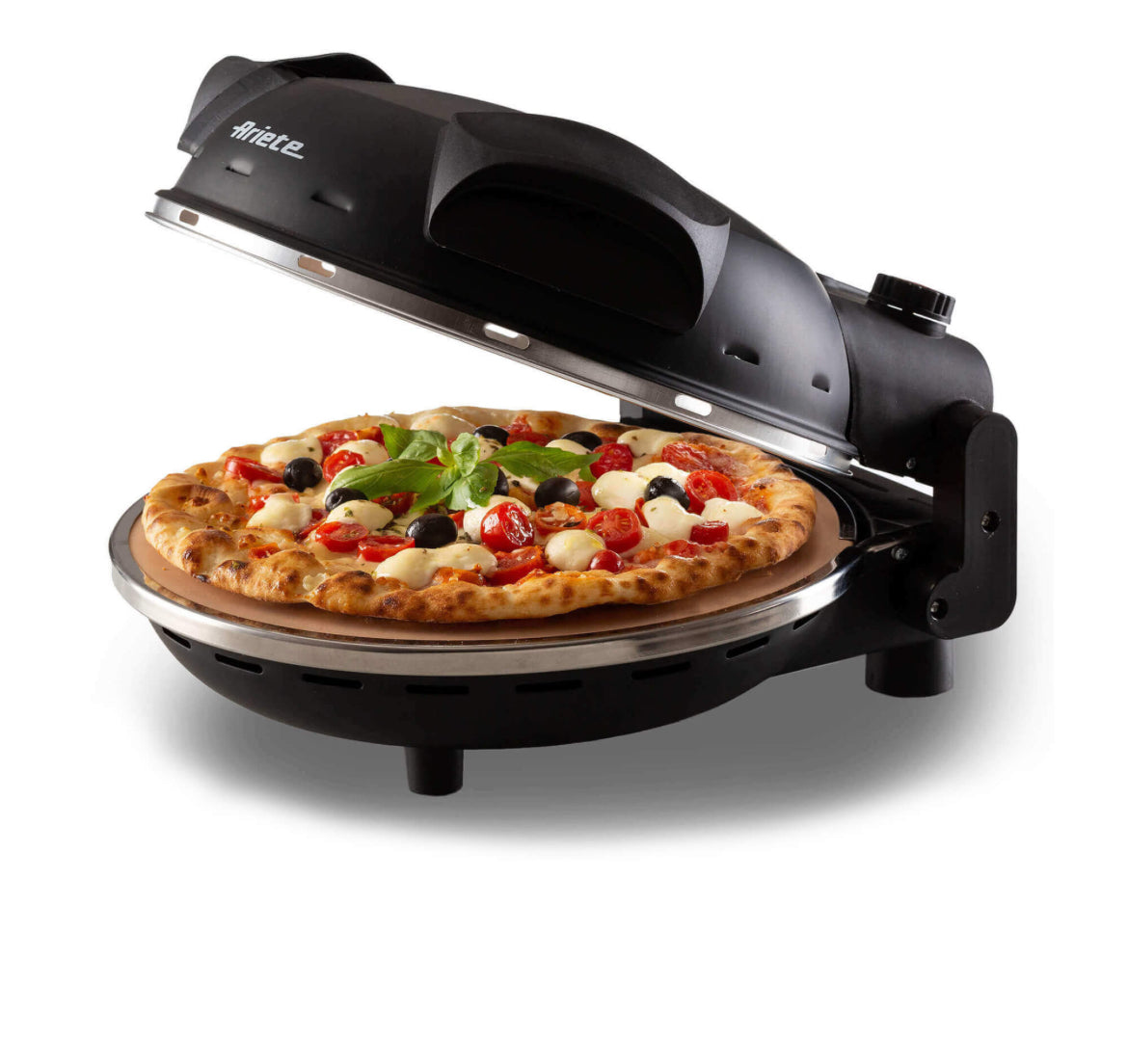 Pizza in 4' minuti Nero
0917/00
Forno per pizza elettrico in pietra refrattaria con trattamento antiaderente di 32 cm di diametro. 5 livelli di cottura. Temperatura massima 400°. Ideale per cuocere la pizza fatta in casa. Nero
