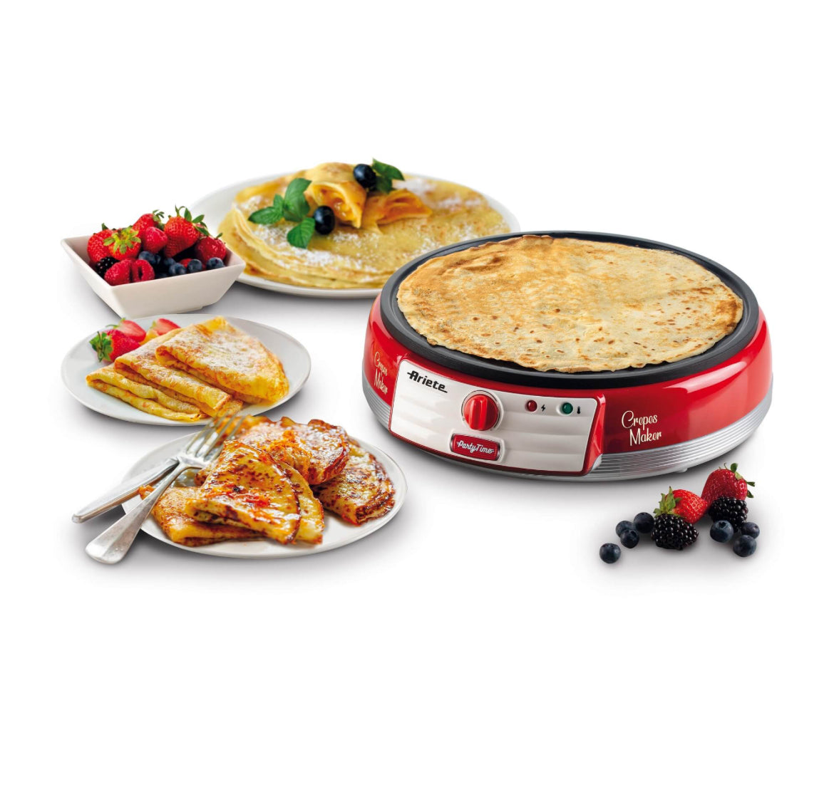 Crepes Maker Party Time Rosso
0202/00
Piastra elettrica rossa per crepes con il design unico degli American Diner anni ‘50. Let’s party con Party Time Ariete!