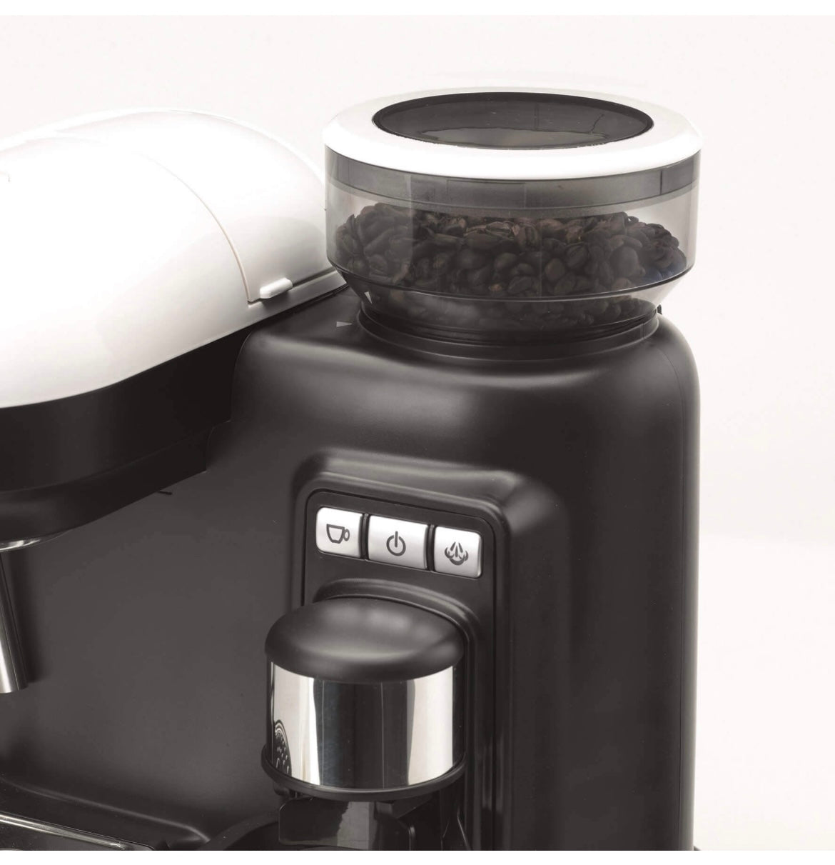 Macchina da caffè espresso con macinacaffè Moderna Bianco. Macinacaffè con erogatore. Filtro per 1 o 2 tazze.15 bar pressione. Autospegnimento. Cappuccinatore. Bianco