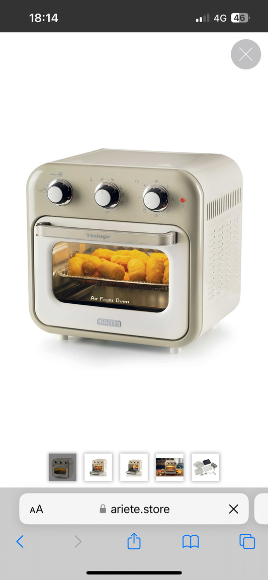 Vintage
Friggitrice ad aria + Forno Vintage Beige
4632/03
Per grandi quantità di fritto e tanta croccantezza, 16L di capacità. Adatta a fritture di pesce, carne, crocchette, patatine e alimenti impanati. Cestello trasparente. Con luce interna.