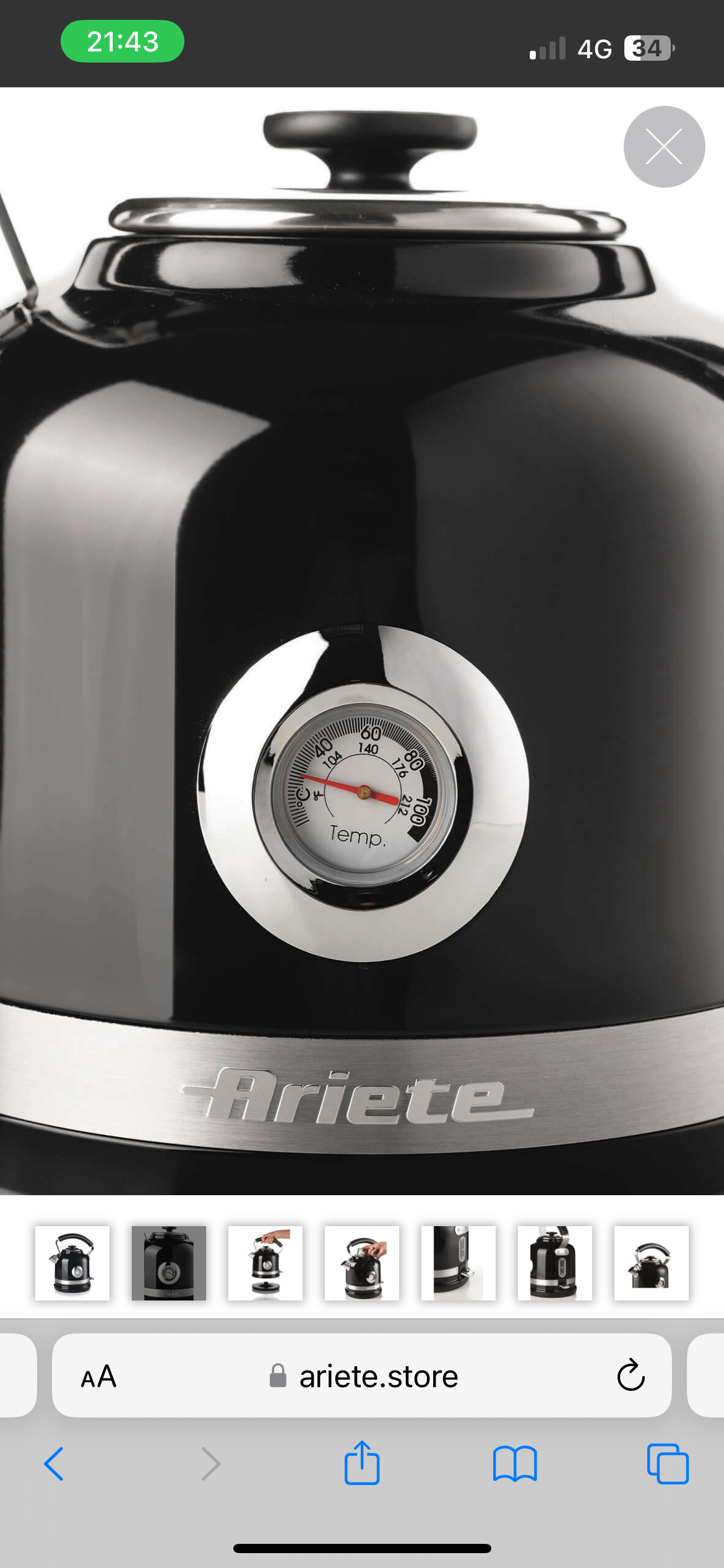 Bollitore Elettrico Moderna Nero
2854/02
Bollitore Nero da 1,7 Litri della Linea Moderna Ariete. Termometro esterno. Filtro rimovibile. Autospegnimento. Un tocco di stile nella tua