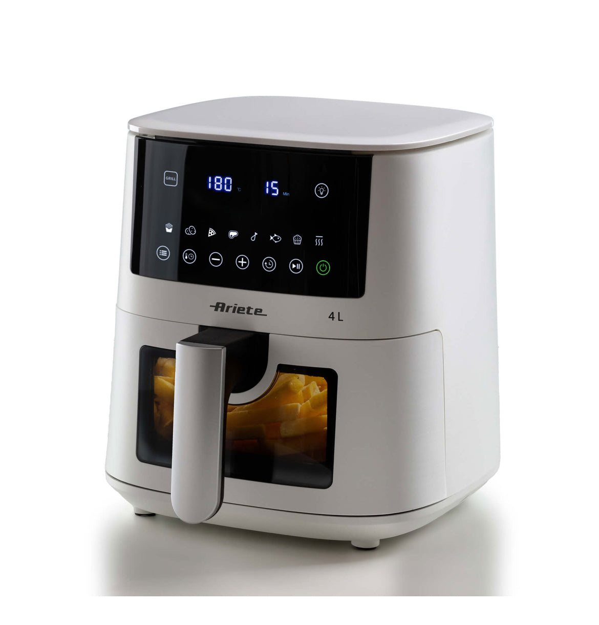 Friggitrice ad aria 4L Bianco
4633/03
Per grandi quantità di fritto e tanta croccantezza. Adatta a fritture di pesce, carne, crocchette, patatine e alimenti impanati. Funzione Grill e Shake. 9 programmi preimpostati ideali per cene in famiglia e con amici