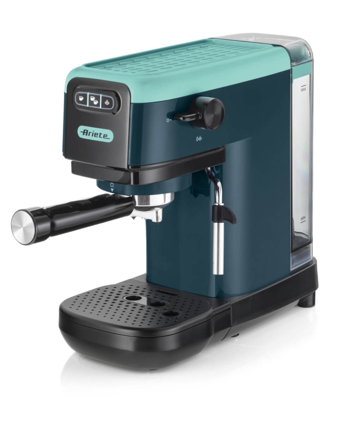 Macchina da caffè espresso Light Aquamarine
1399/17
Macchina dal design super slim, 14 cm di larghezza, per caffè, cappuccini, tè e tisane. Compatibile con caffè in polvere e cialde ESE. Verde