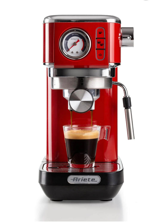 Macchina per caffè espresso Metal con manometro 1381 Rosso
1381/13
Solida preziosa e compatta per caffè gustosi e cappuccini cremosi grazie al dispositivo Maxi-Cappuccino. Manometro integrato. Compatibile con polvere di caffè e cialde ESE. Erogazione acqu