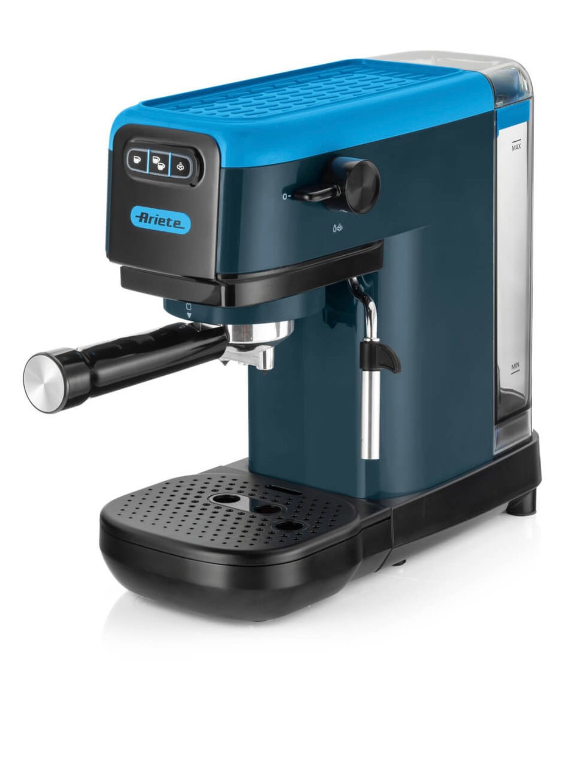 Macchina da caffè espresso Sky Blue
1399/18
Macchina dal design super slim, 14 cm di larghezza, per caffè, cappuccini, tè e tisane. Compatibile con caffè in polvere e cialde ESE. Blu