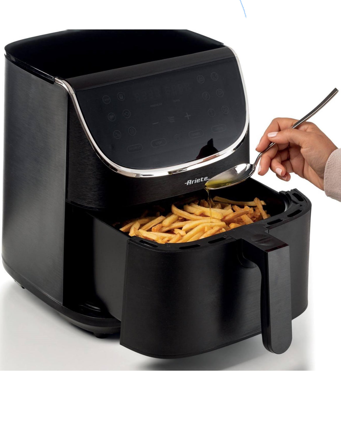 Friggitrice ad aria 7 Litri
4627/00
Per grandi quantità di fritto e tanta croccantezza. Adatta a fritture di pesce, carne, crocchette, patatine e alimenti impanati. 12 programmi preimpostati ideali per cene in famiglia e con amici.