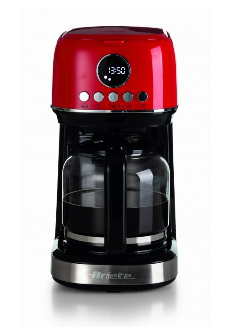 Macchina da caffè con filtro Moderna Rosso
1396/00
Macchina per caffè americano, drip coffee con caraffa in vetro temperato da 15 tazze. Programmabile fino a 24 ore prima. Pannello LCD e Base riscaldante
