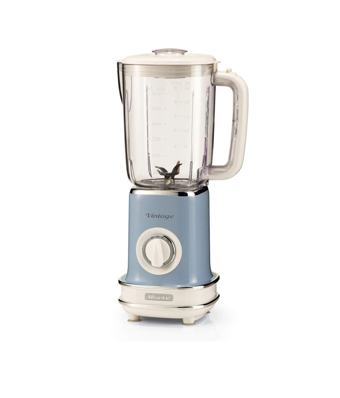 Frullatore Vintage Celeste
0568/15
Blender Salvaspazio con tazza da 1,5 Litri per frullati, smoothies e granite. 6 Lame in Acciaio Inox. 2 Velocità con funzione Pulse. Celeste